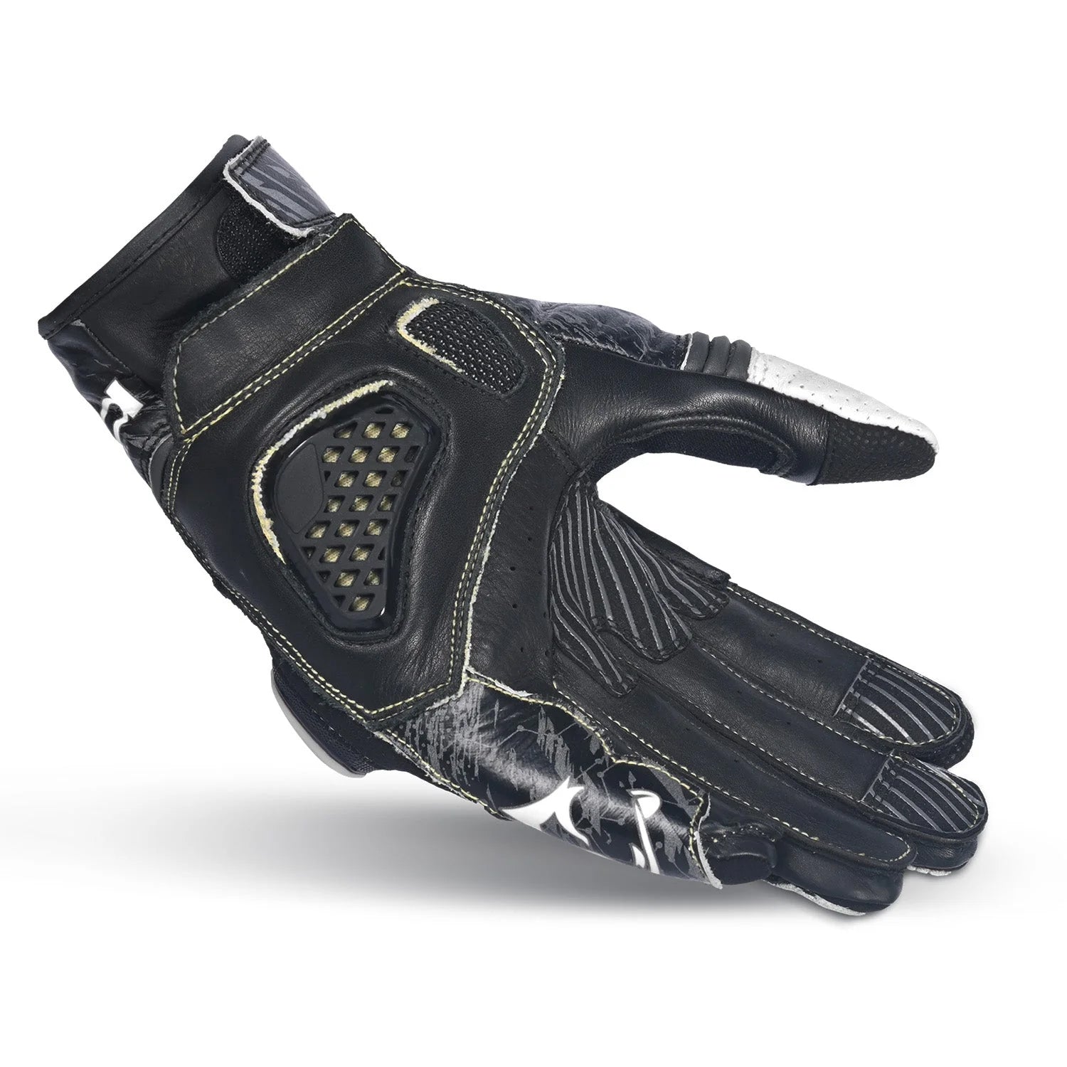 BELA Armour Pro Short Motorcycle Leather Gloves Black White