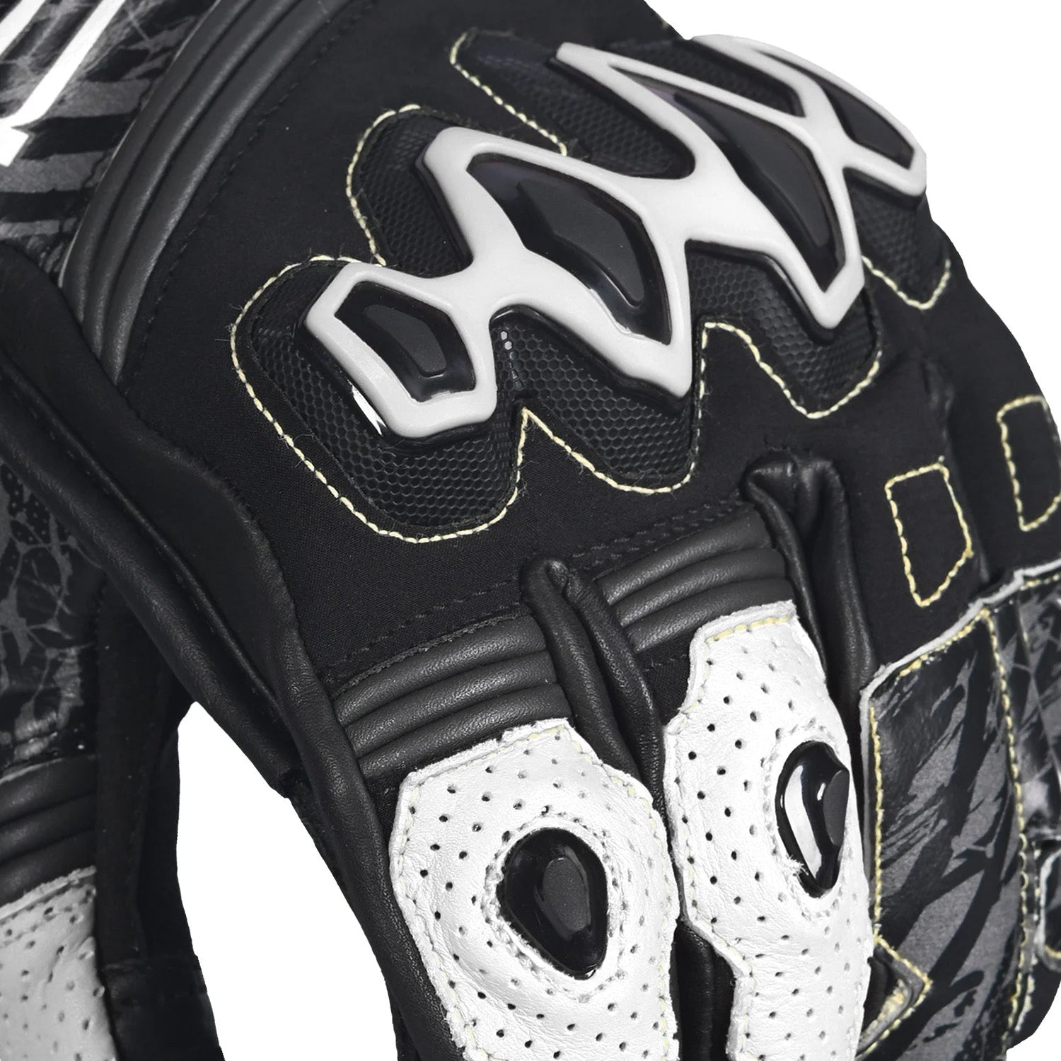BELA Armour Pro Short Motorcycle Leather Gloves Black White