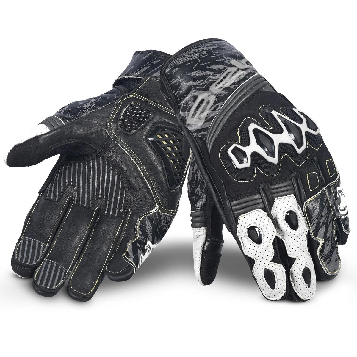 BELA Armour Pro Short Motorcycle Leather Gloves Black White