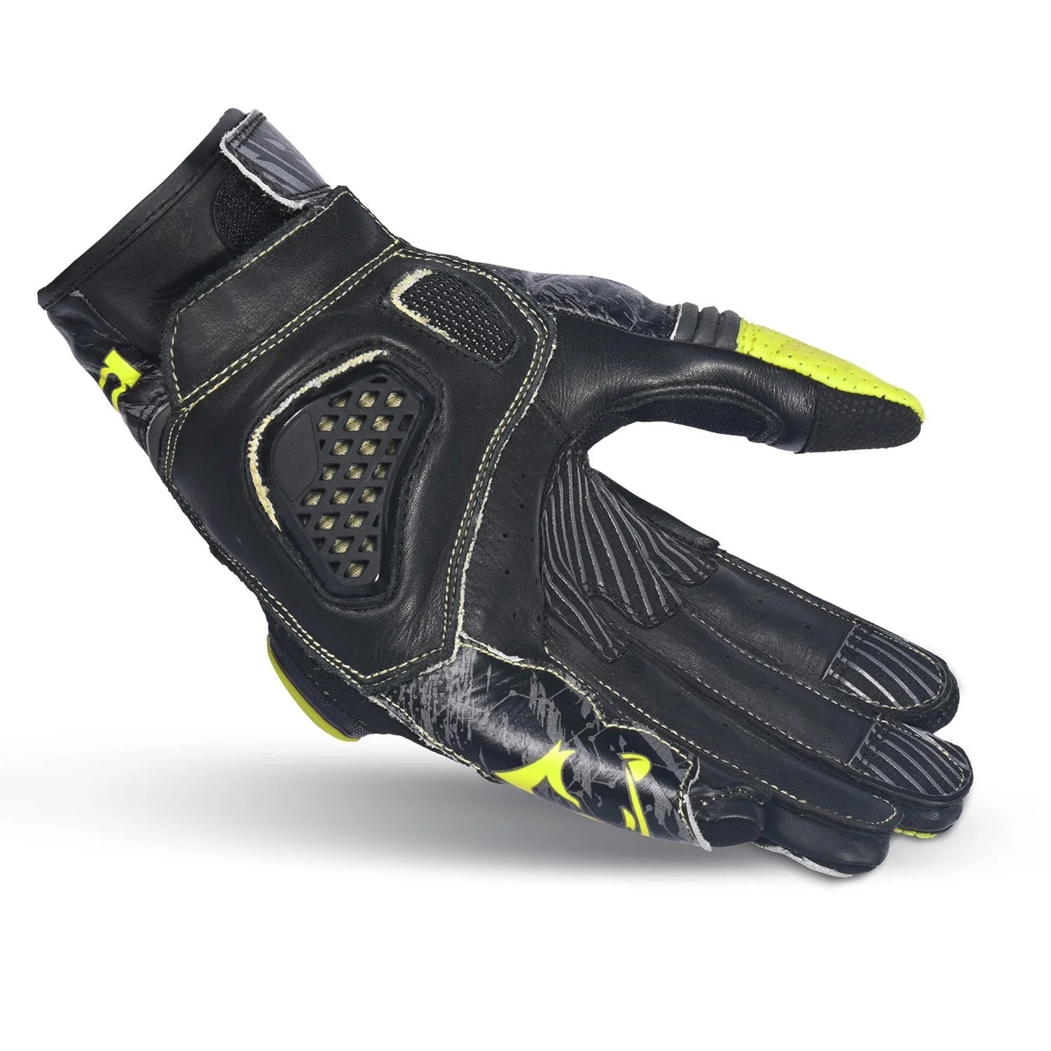 BELA Armour Pro Short Motorcycle Leather Gloves Black Yellow Fluro