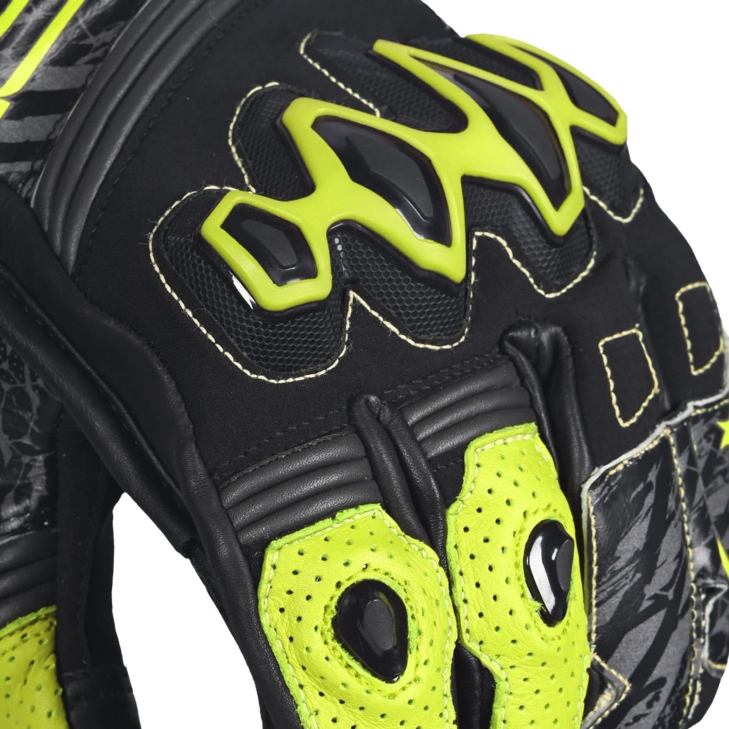 BELA Armour Pro Short Motorcycle Leather Gloves Black Yellow Fluro