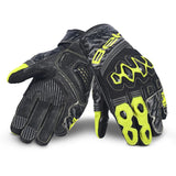 BELA Armour Pro Short Motorcycle Leather Gloves Black Yellow Fluro
