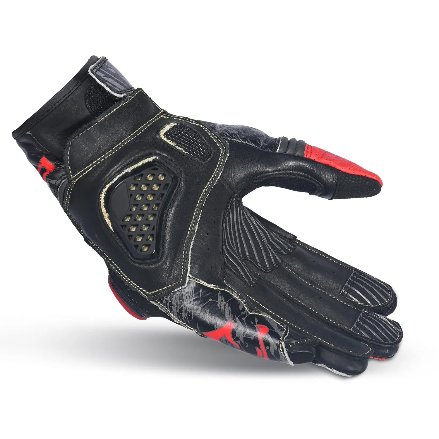 BELA Armour Pro Short Motorcycle Leather Gloves Black Red
