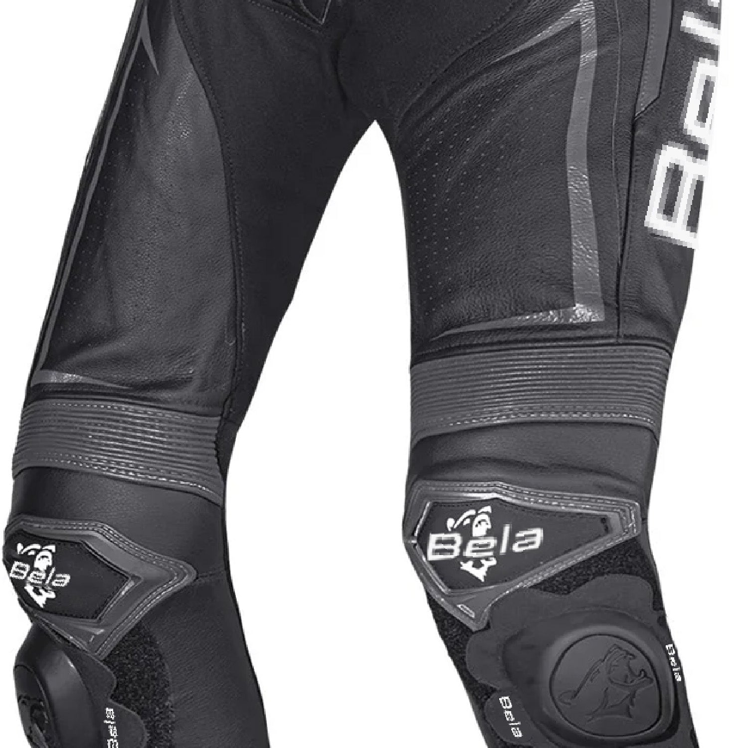 BELA BEAST MEN MOTORCYCLE LEATHER PANT BLACK WHITE ANTHARACITE