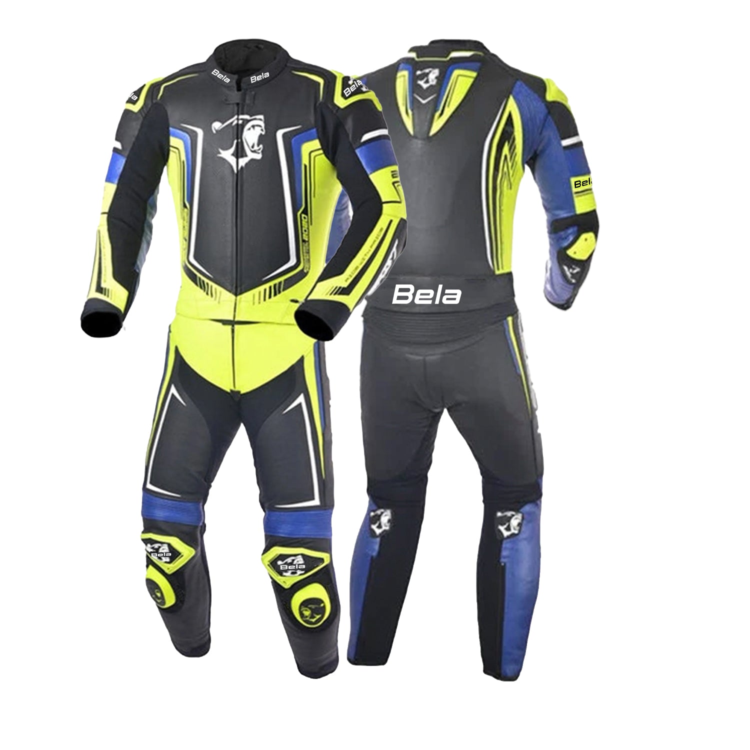 BELA Beast 2 PC Motorcycle Leathers Suits Black White Fluor Yellow Blue