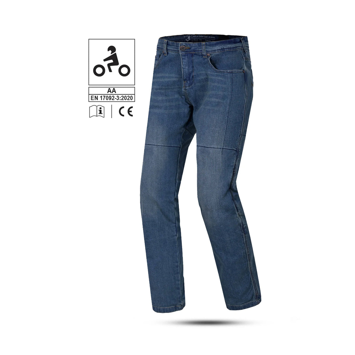 BELA DRIFTER MEN MOTORCYCLE DENIM JEANS 32L DARK BLUE