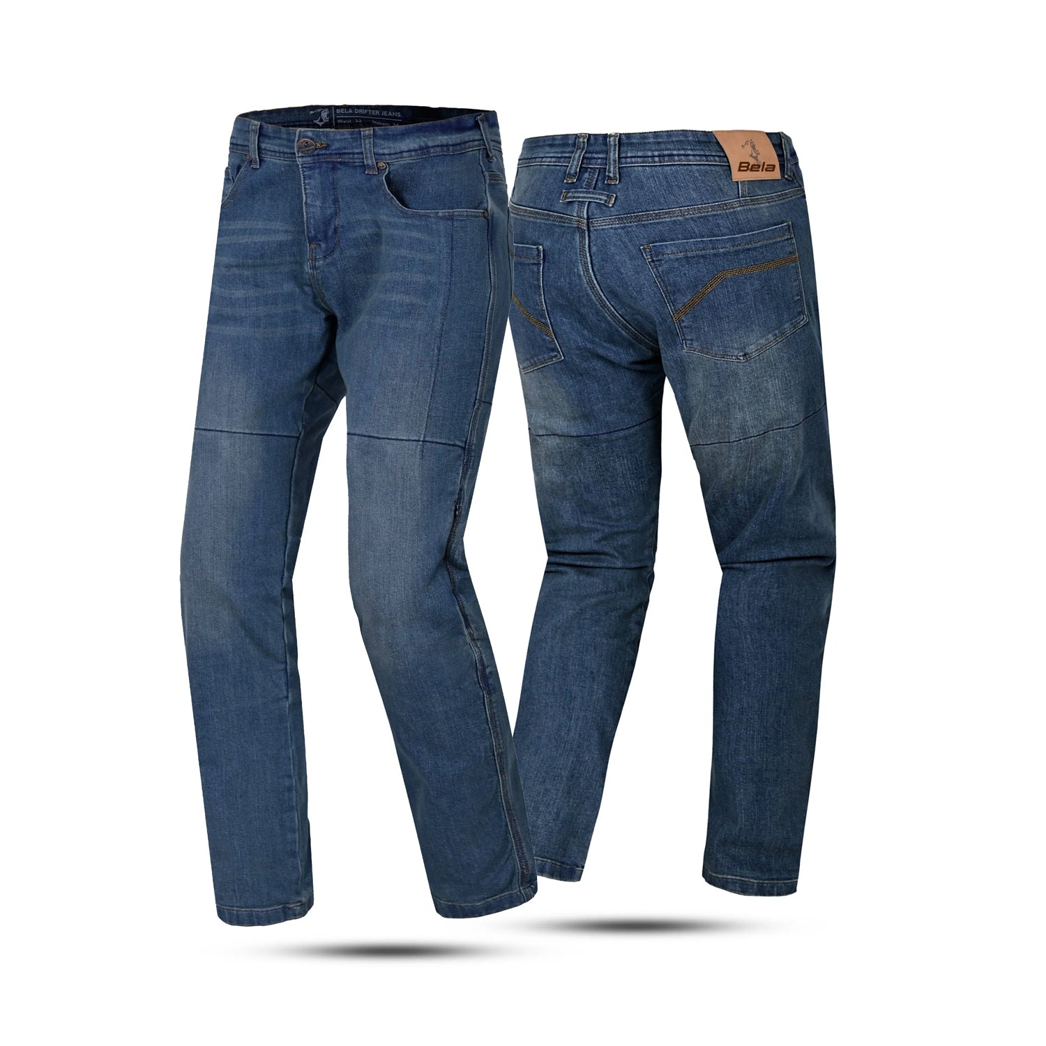 BELA DRIFTER MEN MOTORCYCLE DENIM JEANS 32L DARK BLUE