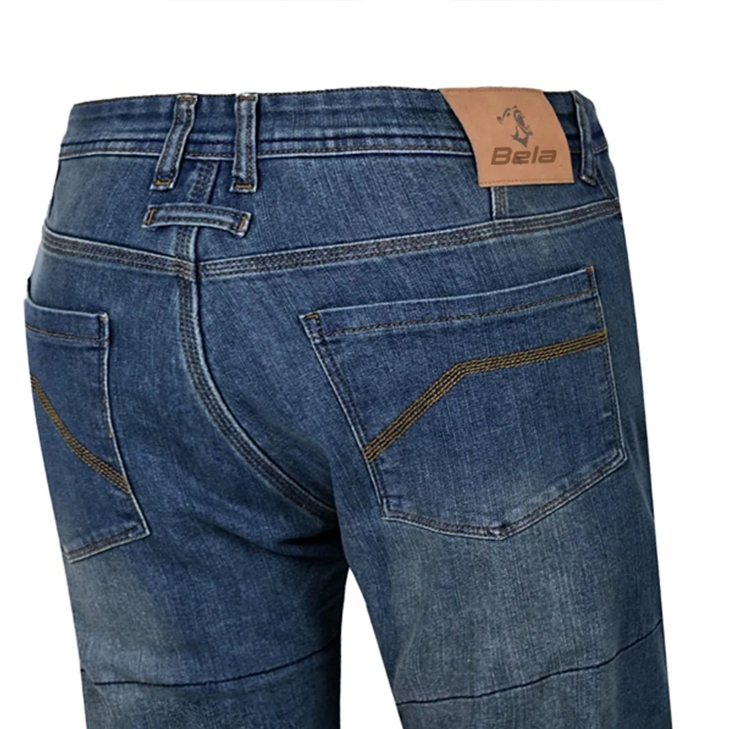 BELA DRIFTER MEN MOTORCYCLE DENIM JEANS 32L MEDIUM BLUE