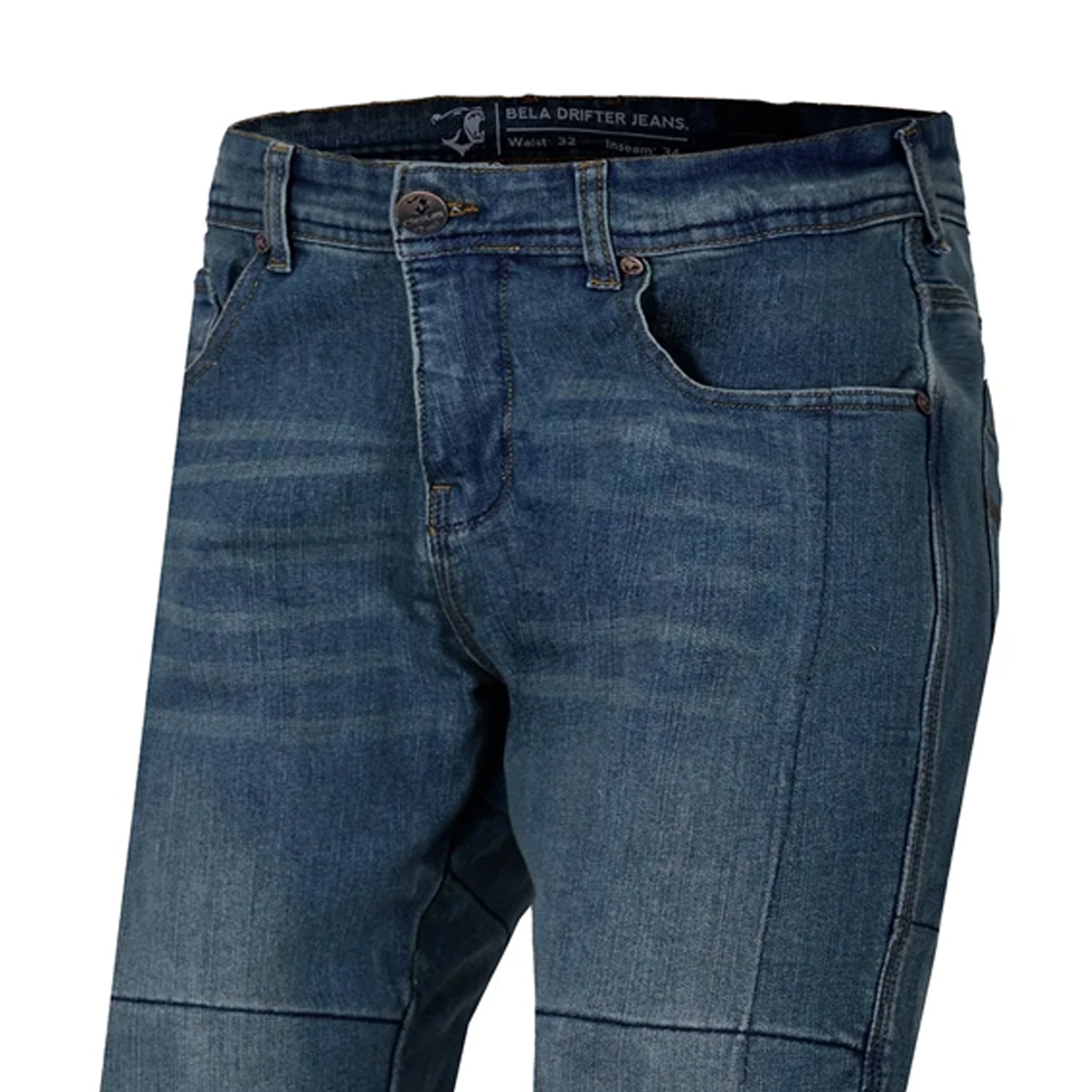 BELA DRIFTER MEN MOTORCYCLE DENIM JEANS 34L GREY BLUE TINT