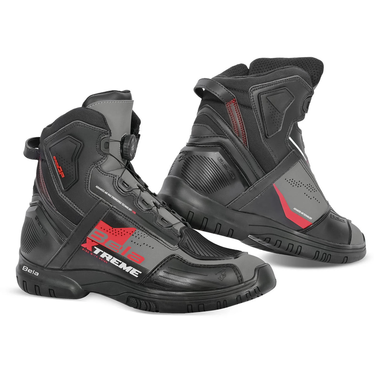 BELA EXTREME FORCE URBAN MOTORCYCLE BOOTS BLACK GREY RED