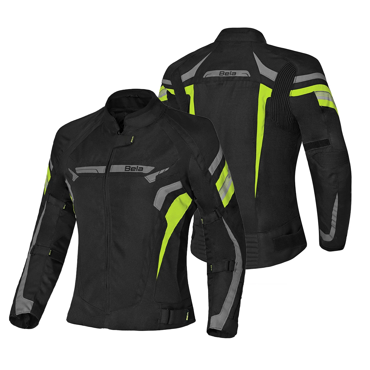 Bela Highland Lady Motorcycle Jacket Black Grey Yellow Fluro