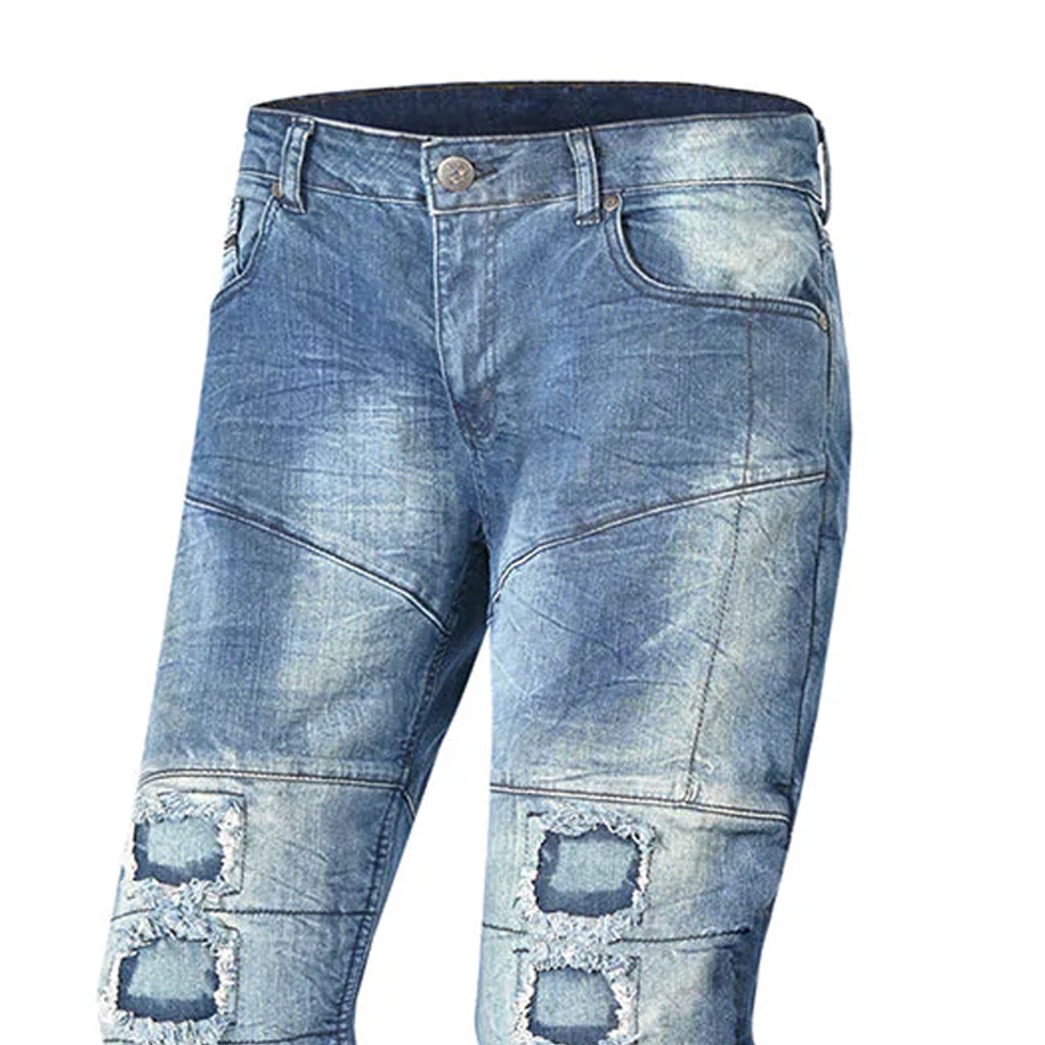 BELA Piston Men Motorcycle Jeans 32L Blue Spray