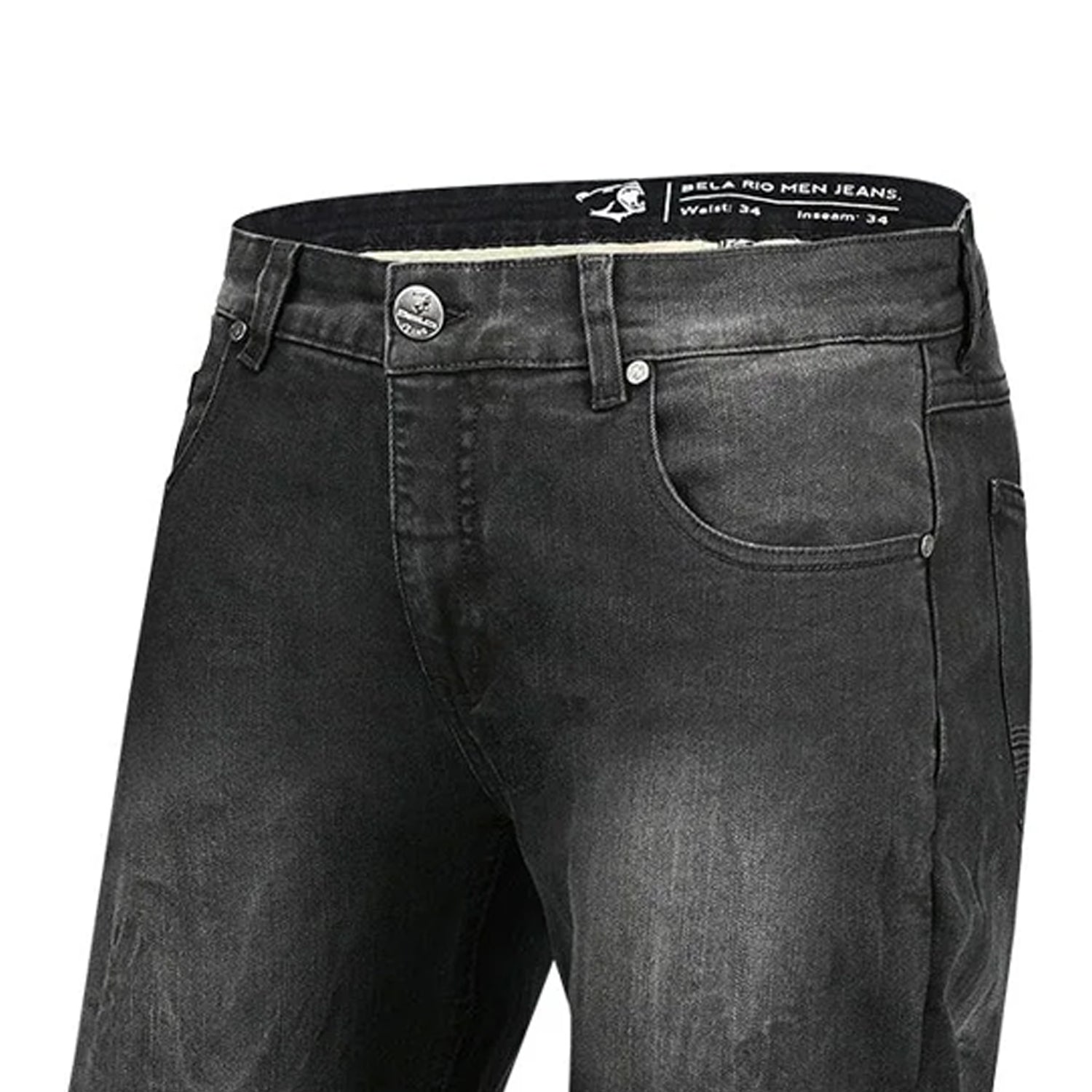 BELA RIO MEN MOTORCYCLE DENIM JEANS 32L RANDOM BLACK SPRAY
