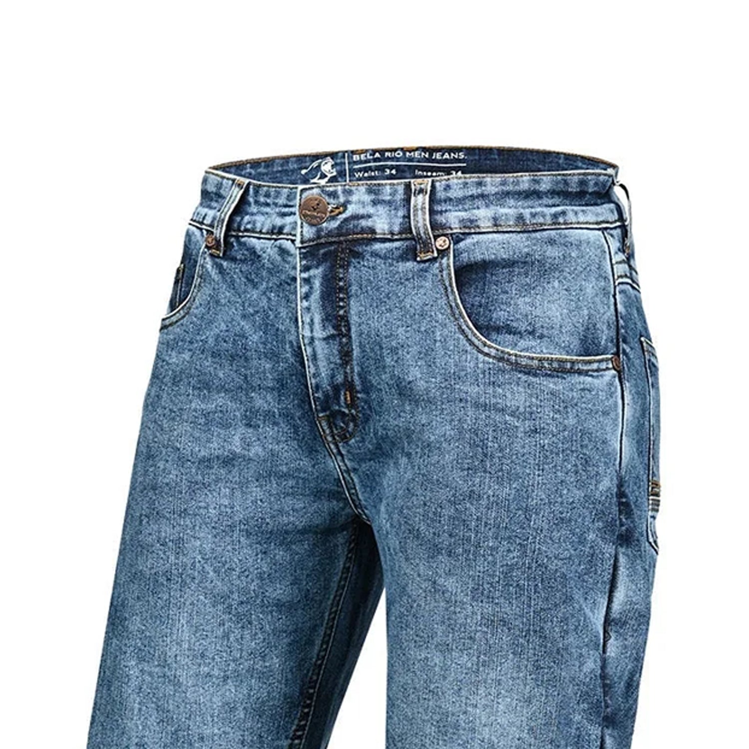 BELA RIO MEN MOTORCYCLE DENIM JEANS 34L RANDOM BLUE