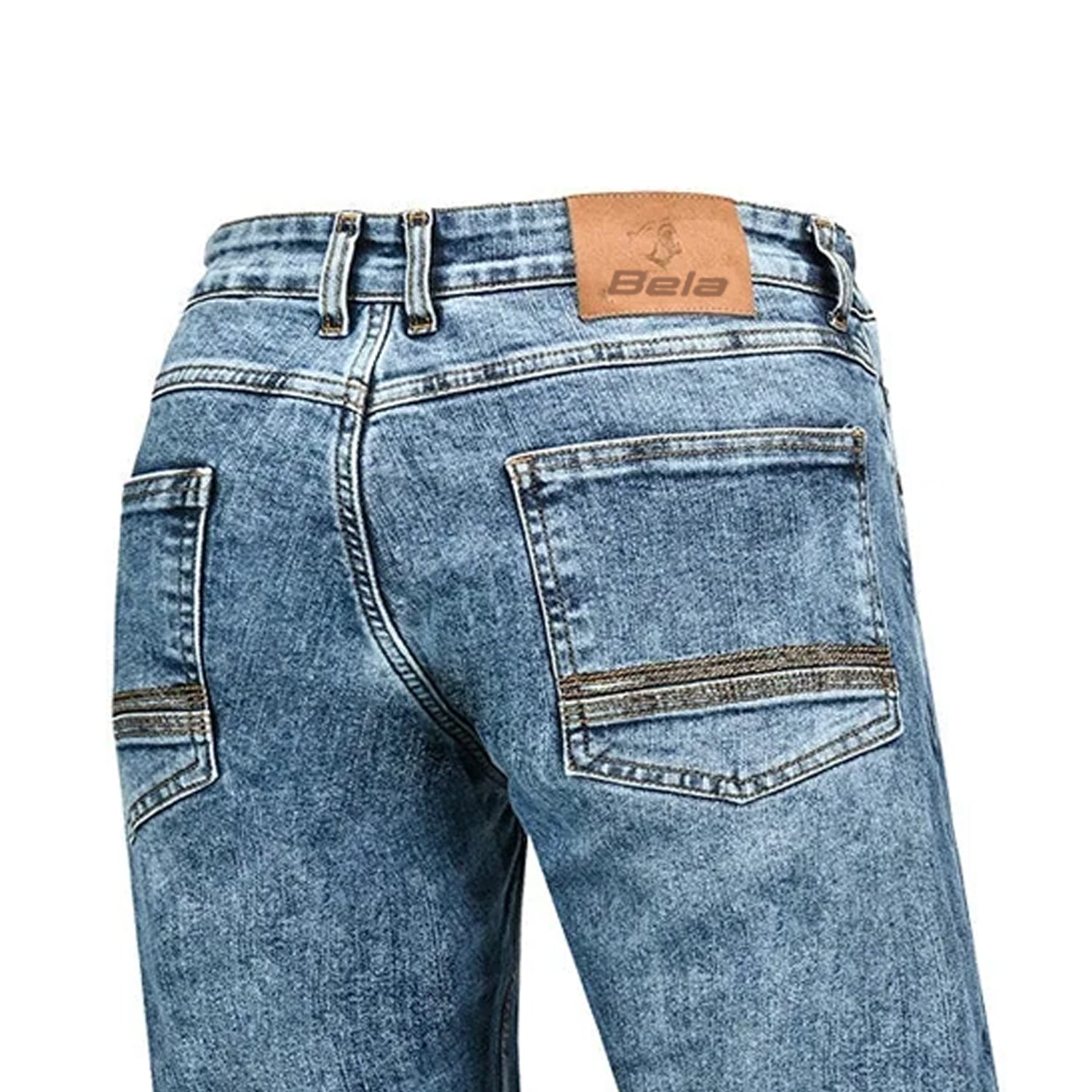 BELA RIO MOTORCYCLE DENIM JEANS 34L RANDOM BLUE SPRAY