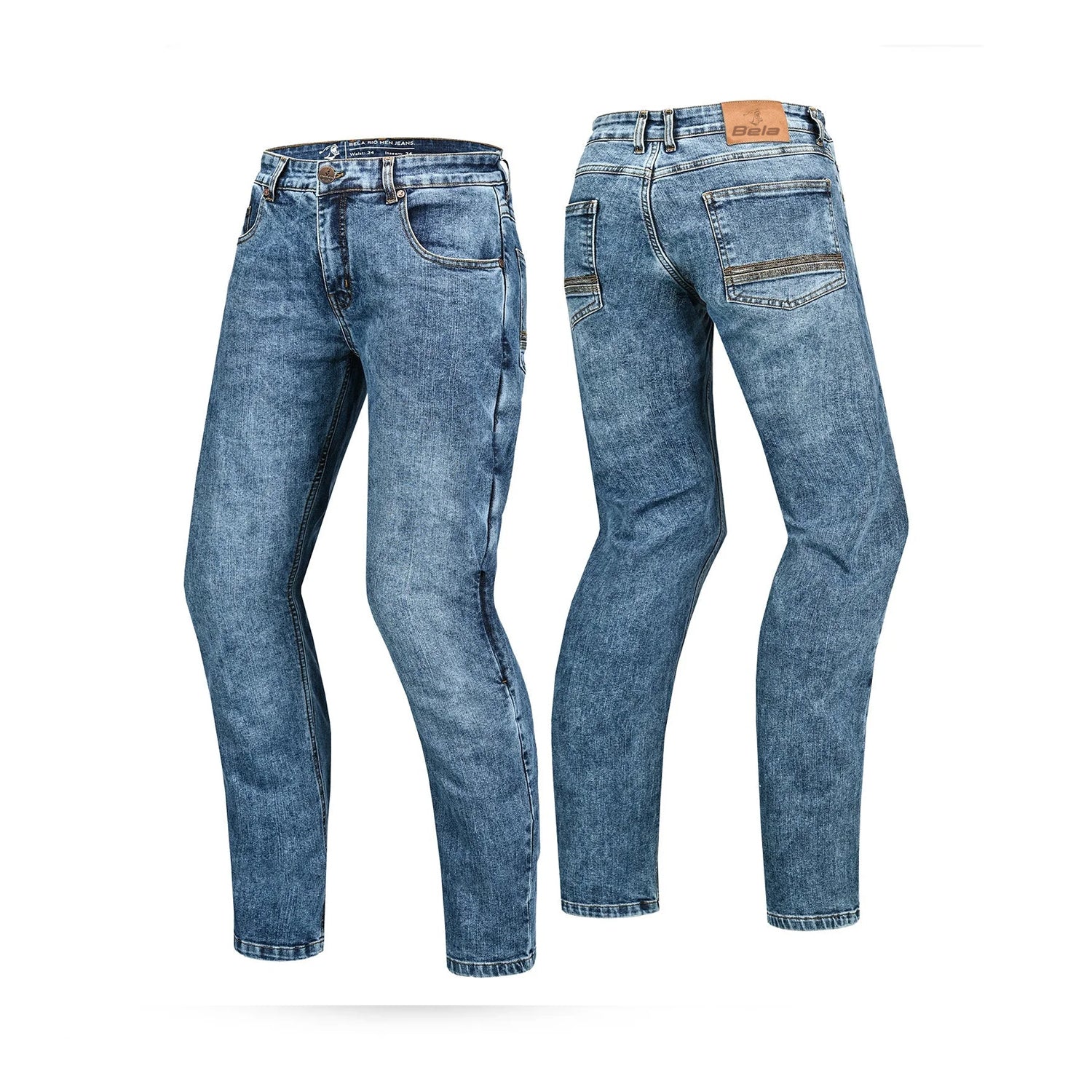 BELA RIO MOTORCYCLE DENIM JEANS 34L RANDOM BLUE SPRAY