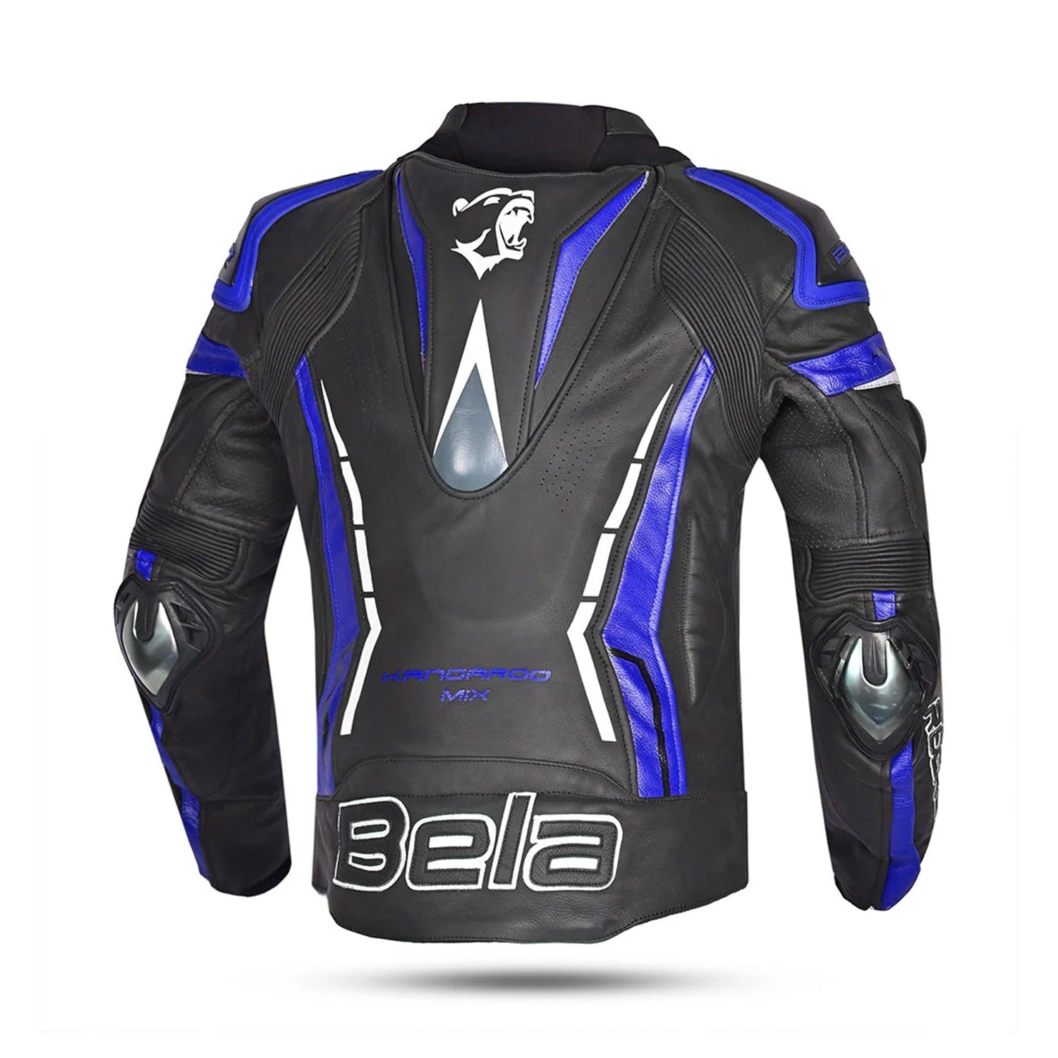 Bela Rocket Men Leather Motorcycle Jacket Black/Blue