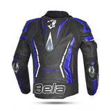 Bela Rocket Men Leather Motorcycle Jacket Black/Blue