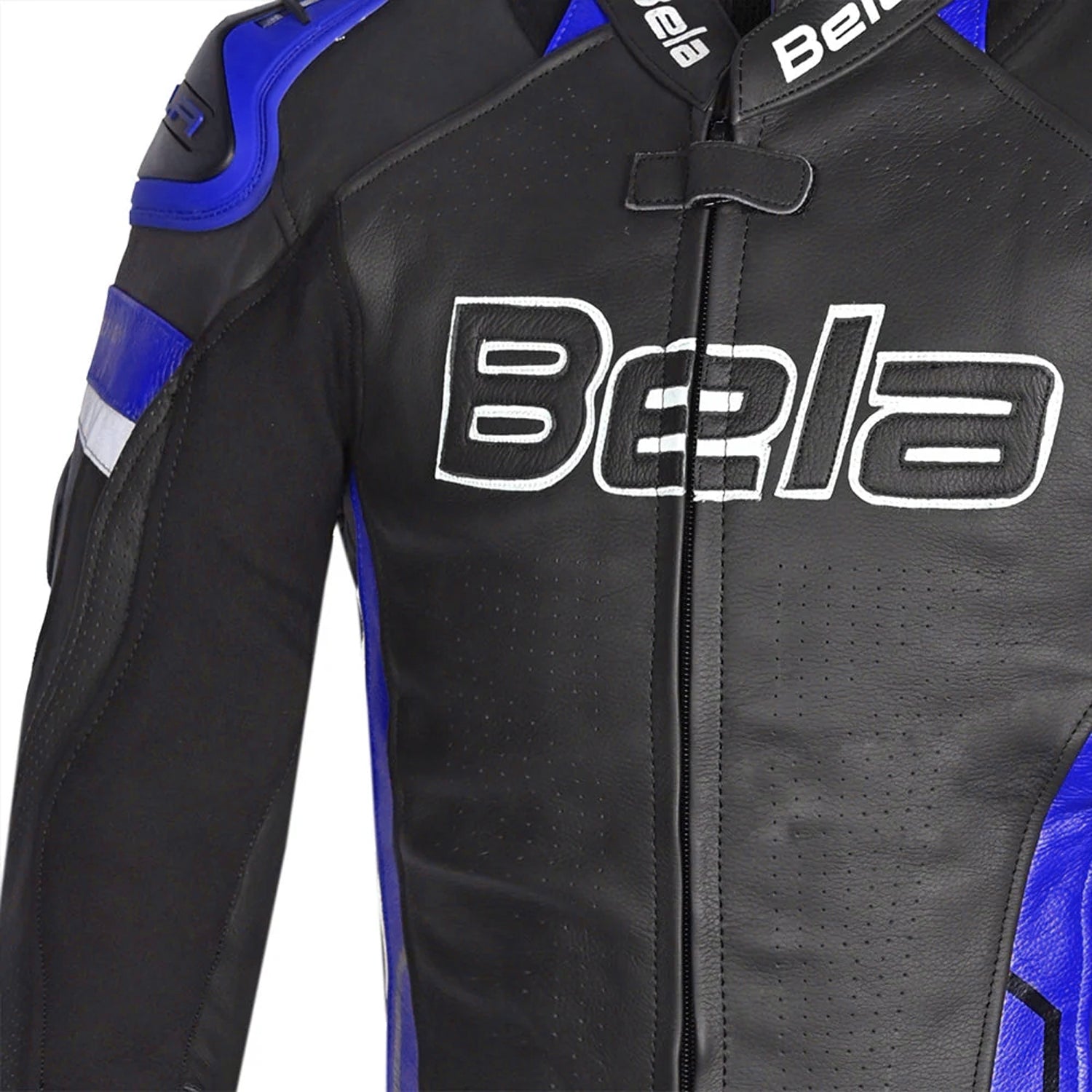 Bela Rocket Men Leather Motorcycle Jacket Black/Blue