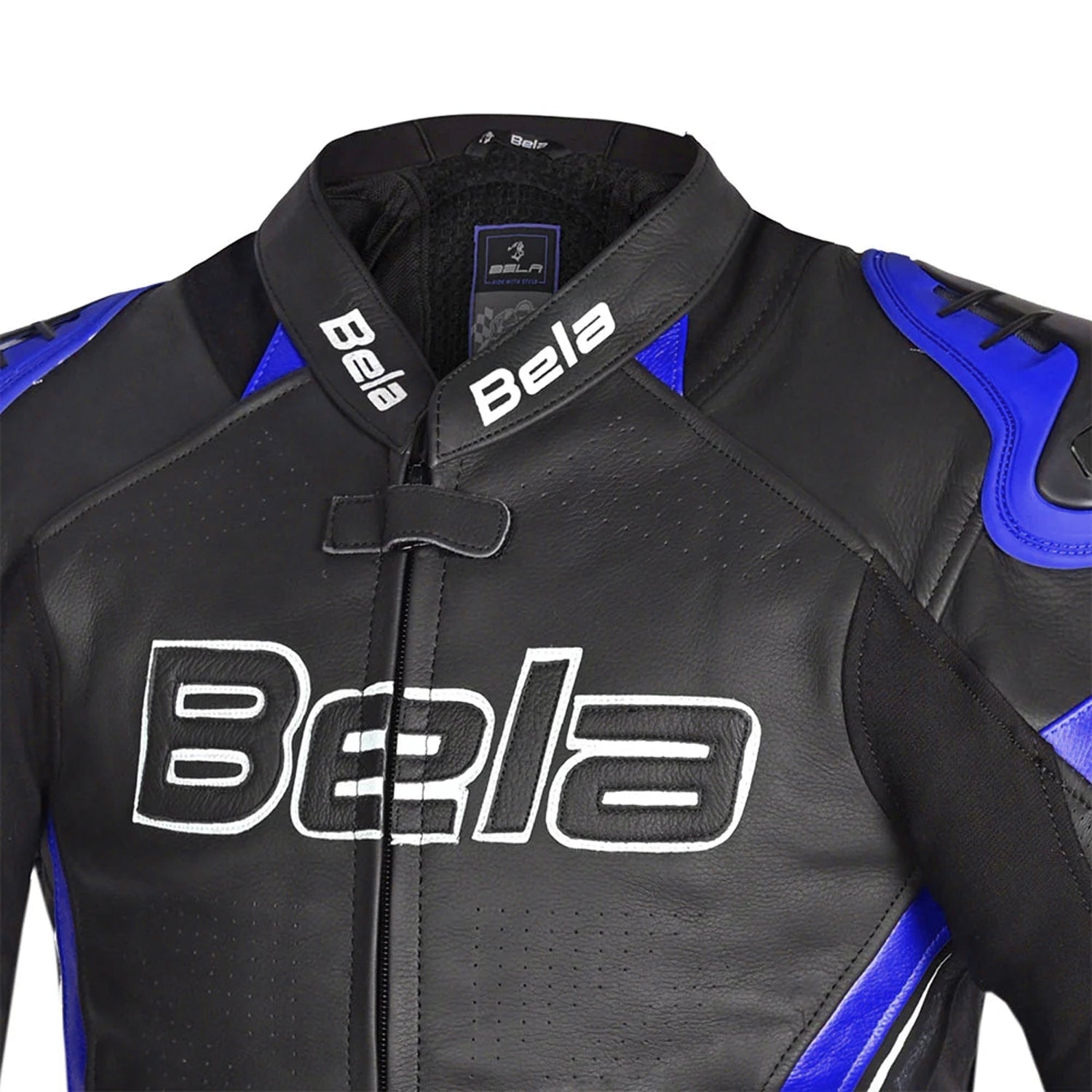 Bela Rocket Men Leather Motorcycle Jacket Black/Blue