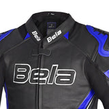 Bela Rocket Men Leather Motorcycle Jacket Black/Blue