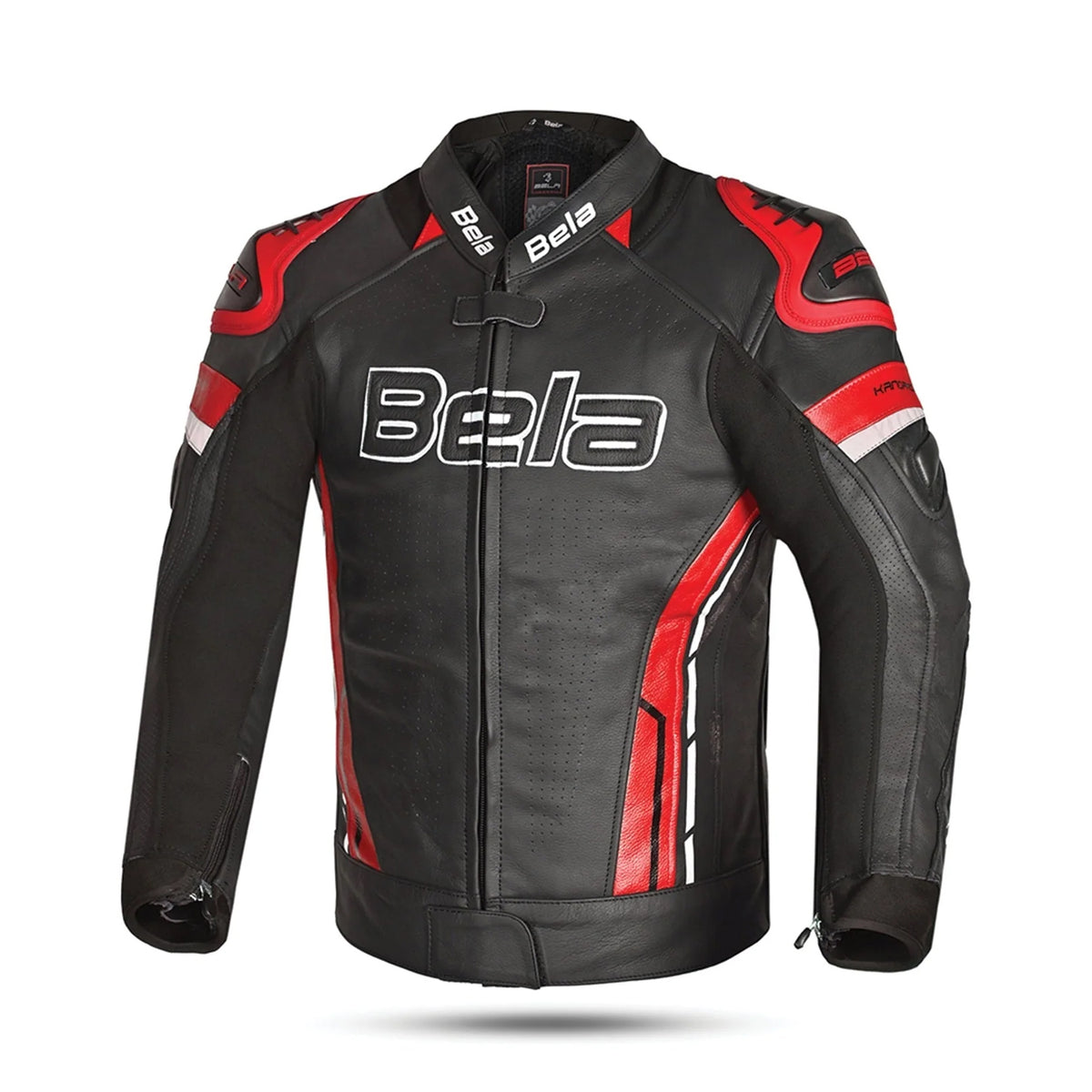 Bela Rocket Men Leather Motorcycle Jacket Black/Red