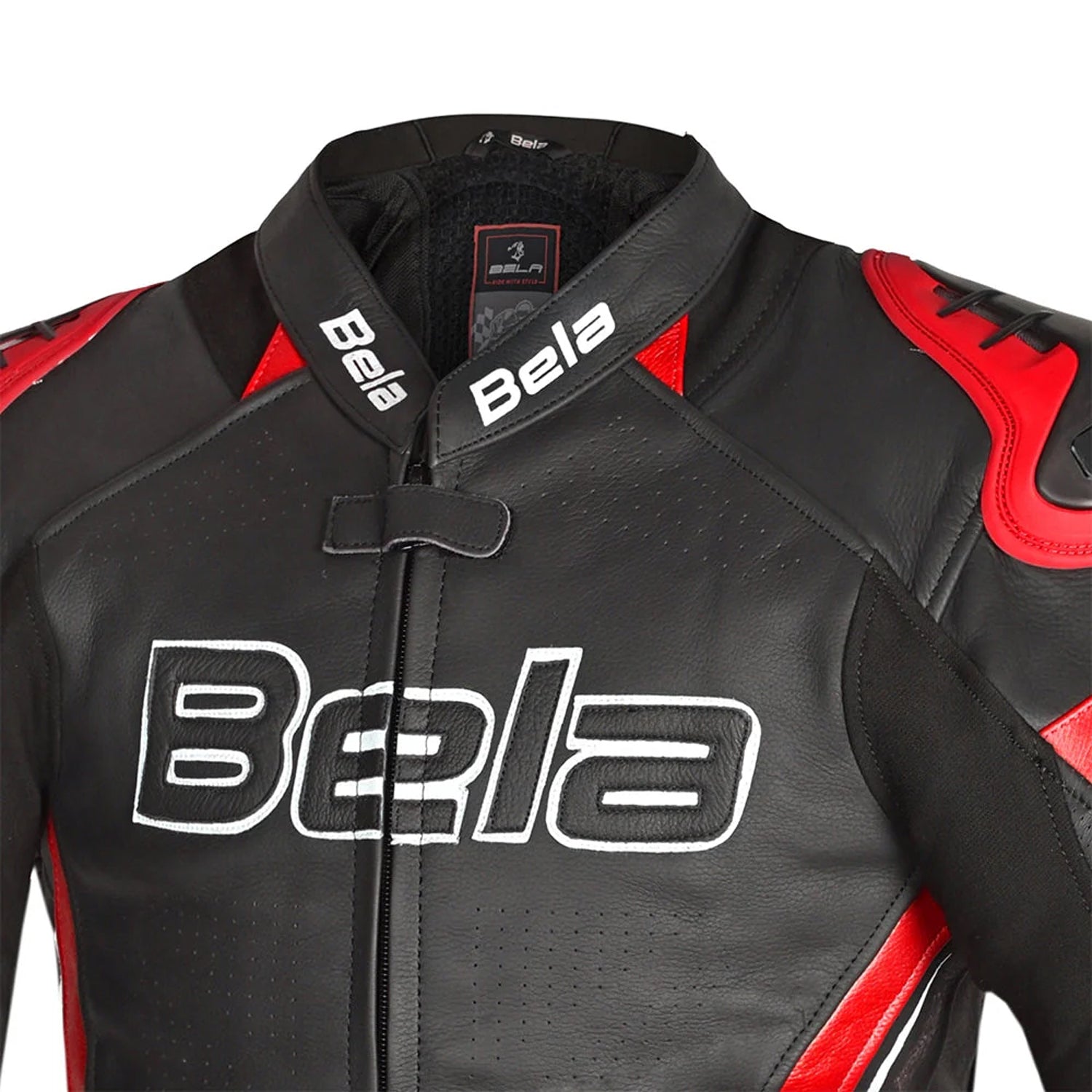 Bela Rocket Men Leather Motorcycle Jacket Black/Red