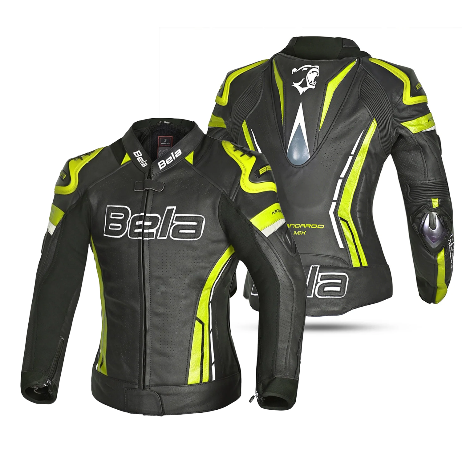 Bela Rocket Lady Leather Jacket Black/Yellow Fluorescent