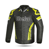 Bela Rocket Man Motorcycle Leather Jacket Black Yellow Fluo