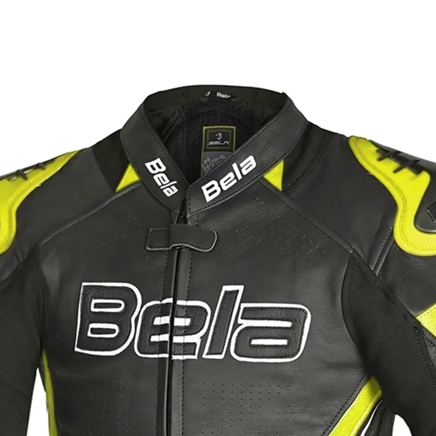 Bela Rocket Man Motorcycle Leather Jacket Black Yellow Fluo