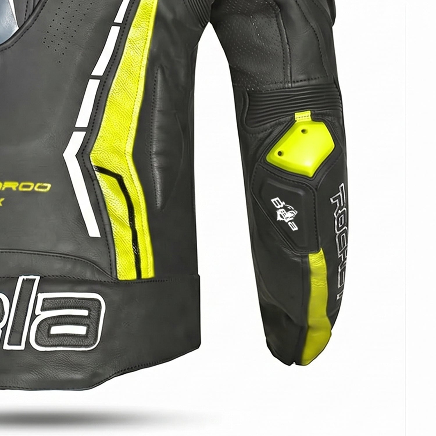 Bela Rocket Man Motorcycle Leather Jacket Black Yellow Fluo