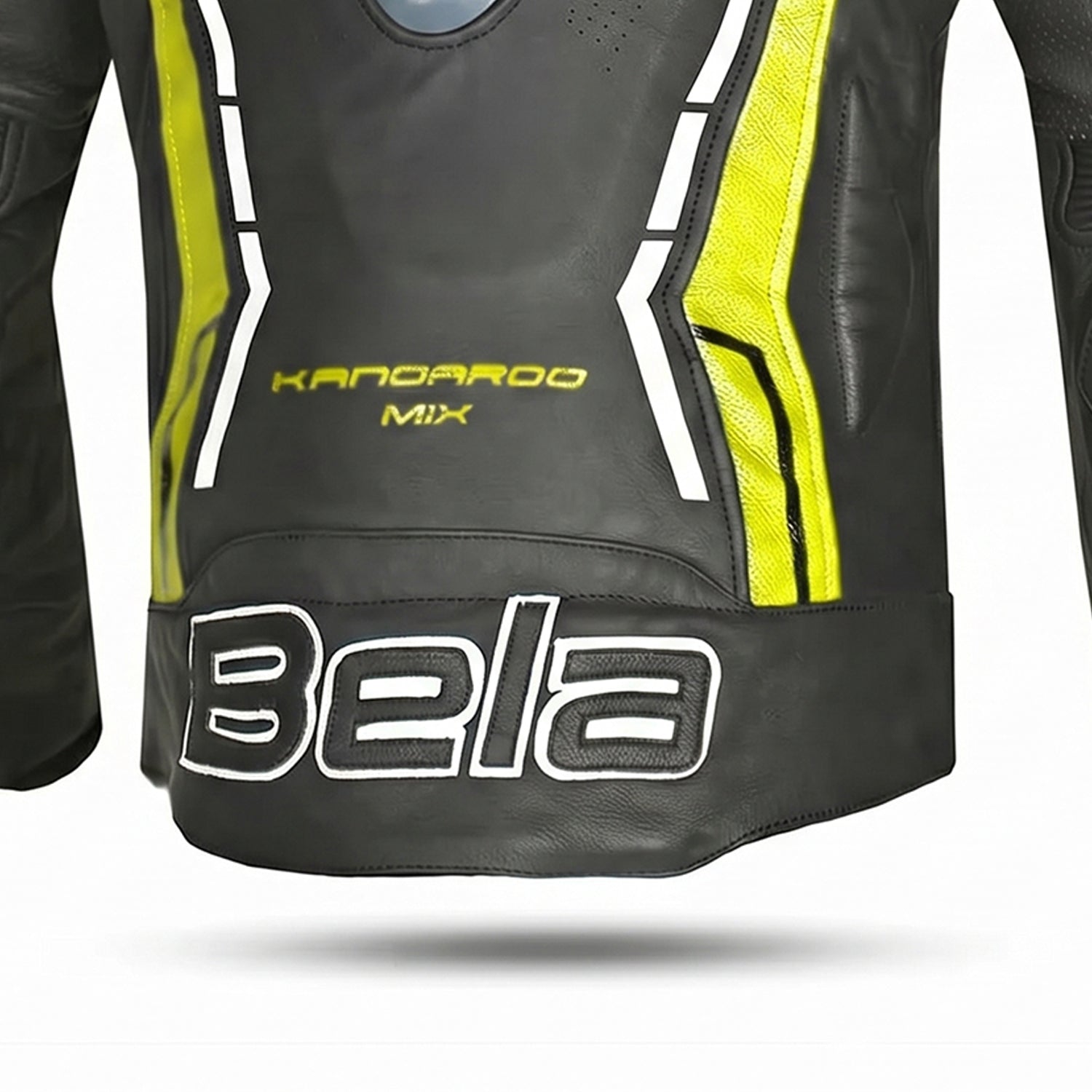Bela Rocket Man Motorcycle Leather Jacket Black Yellow Fluo