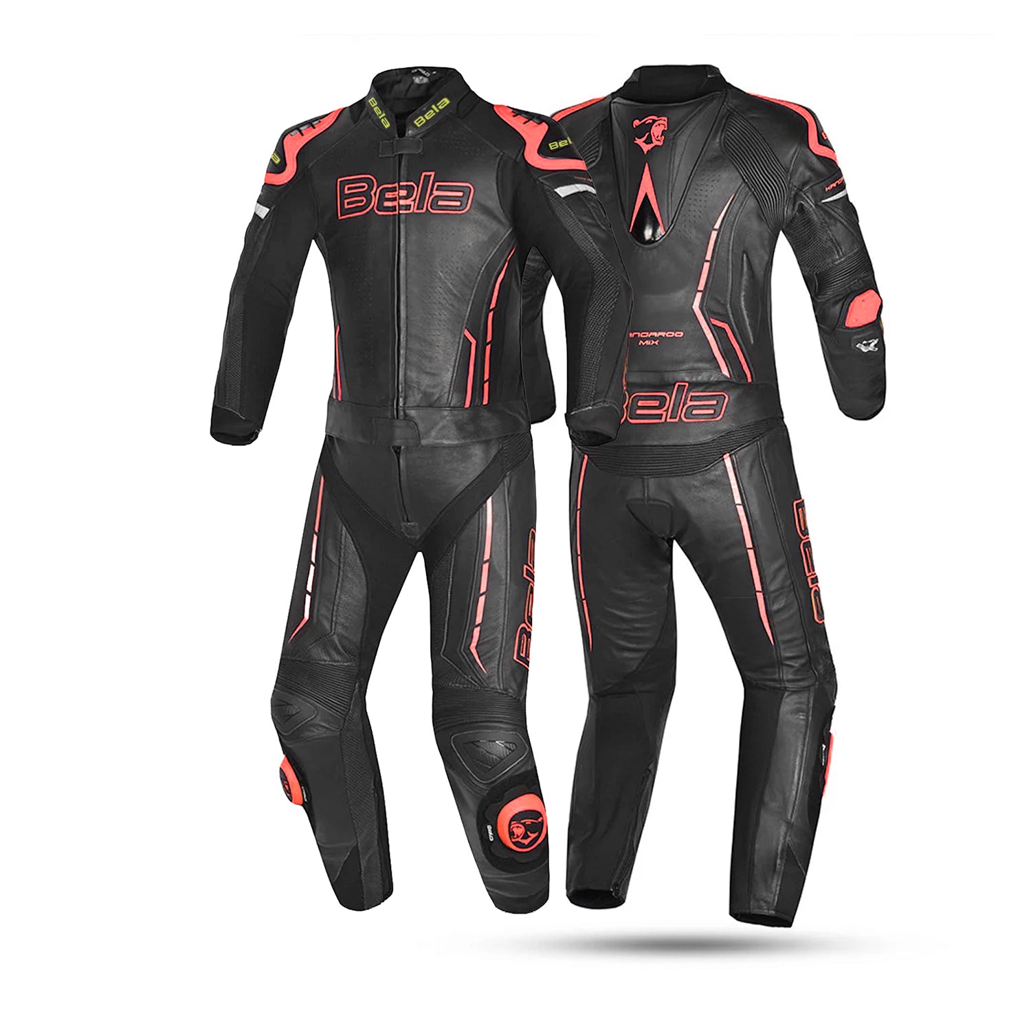 BELA Rocket Man Mix Kangroo 2PC Motorcycle Racing Suit Black Red