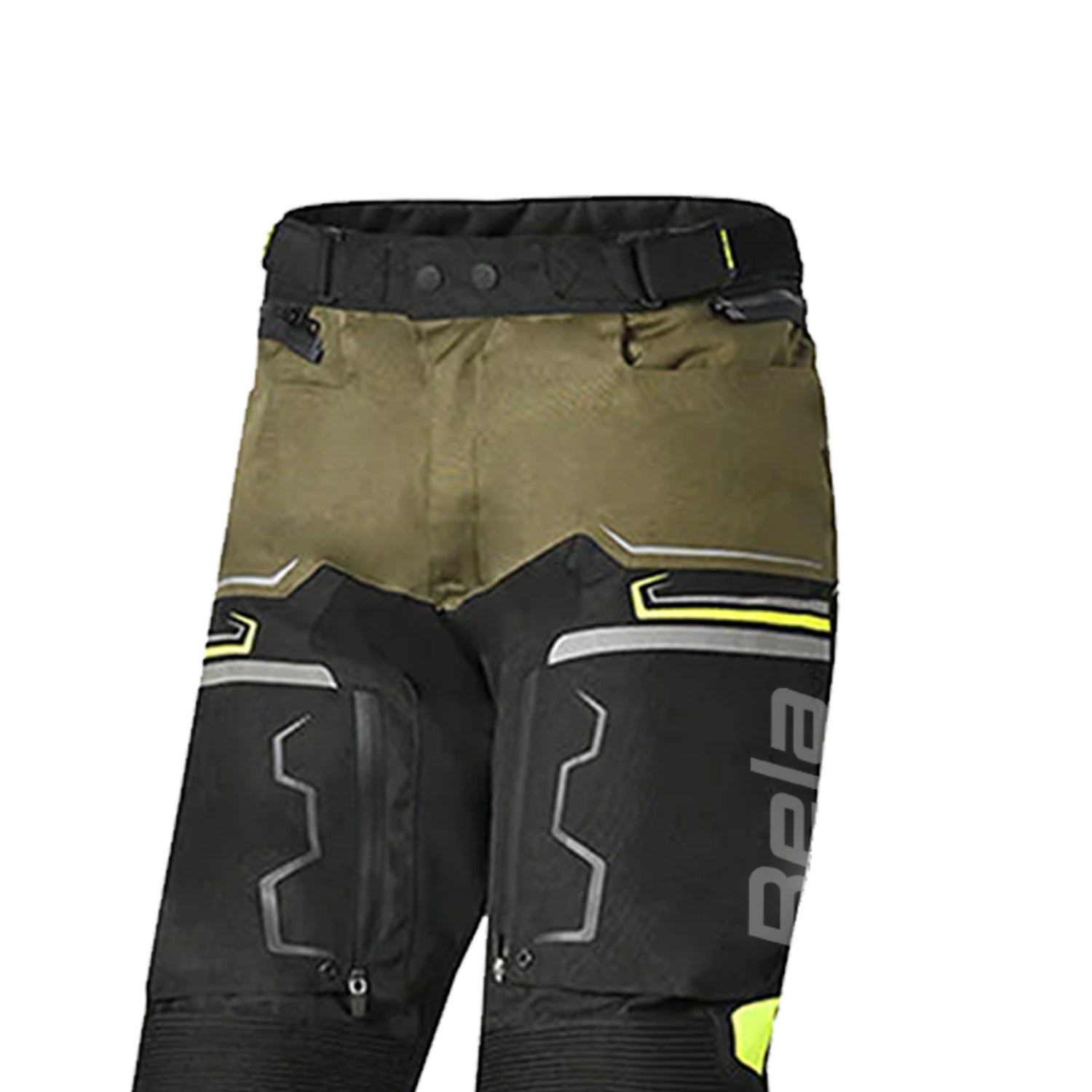 BELA WATSON MEN MOTORCYCLE TEXTILE PANT  BLACK KHAKI YELLOW WHITE