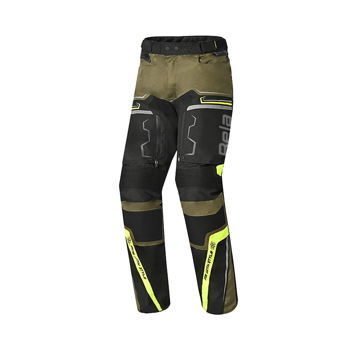 BELA WATSON MEN MOTORCYCLE TEXTILE PANT  BLACK KHAKI YELLOW WHITE
