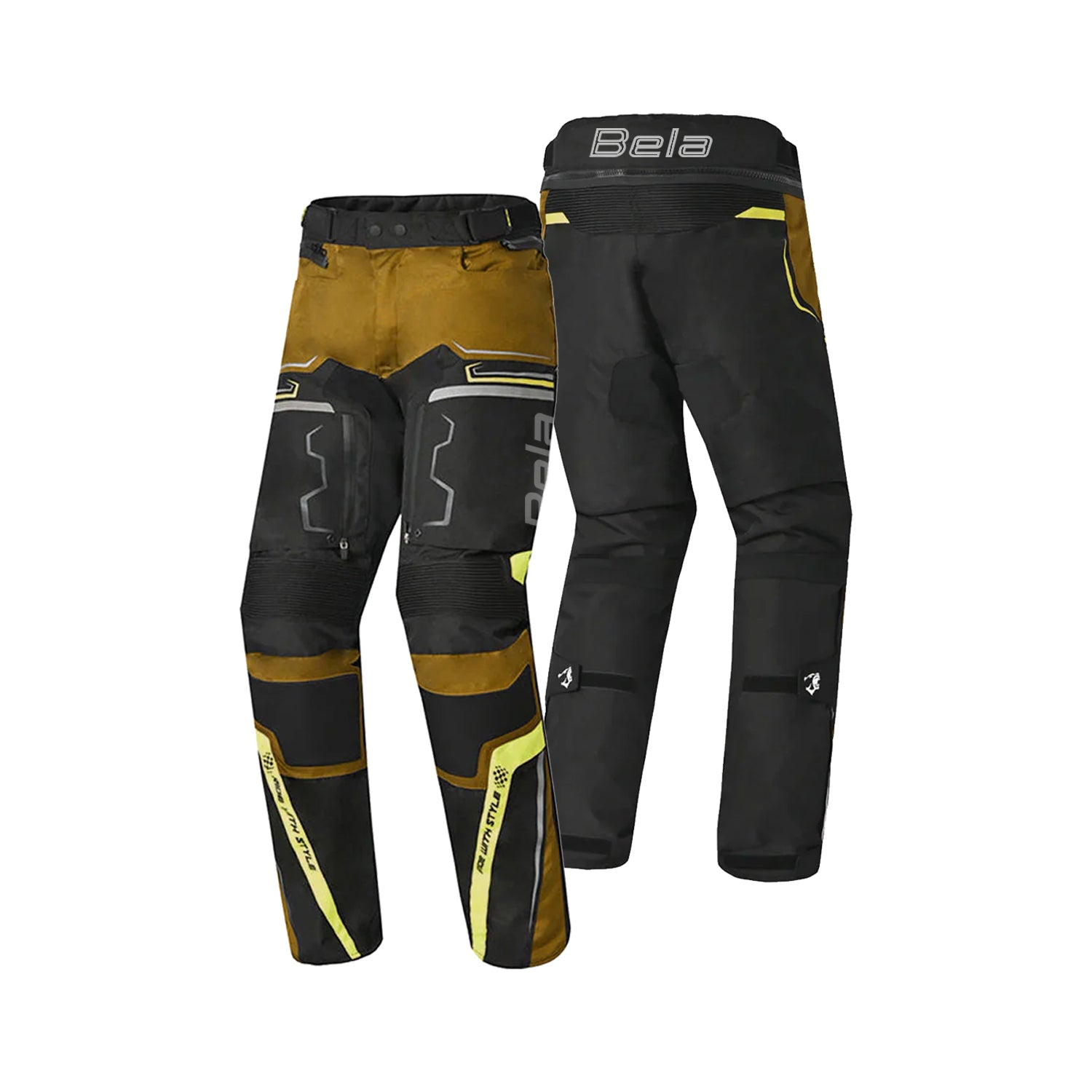 BELA WATSON MEN MOTORCYCLE TEXTILE PANT BLACK WHITE YELLOW FLURO