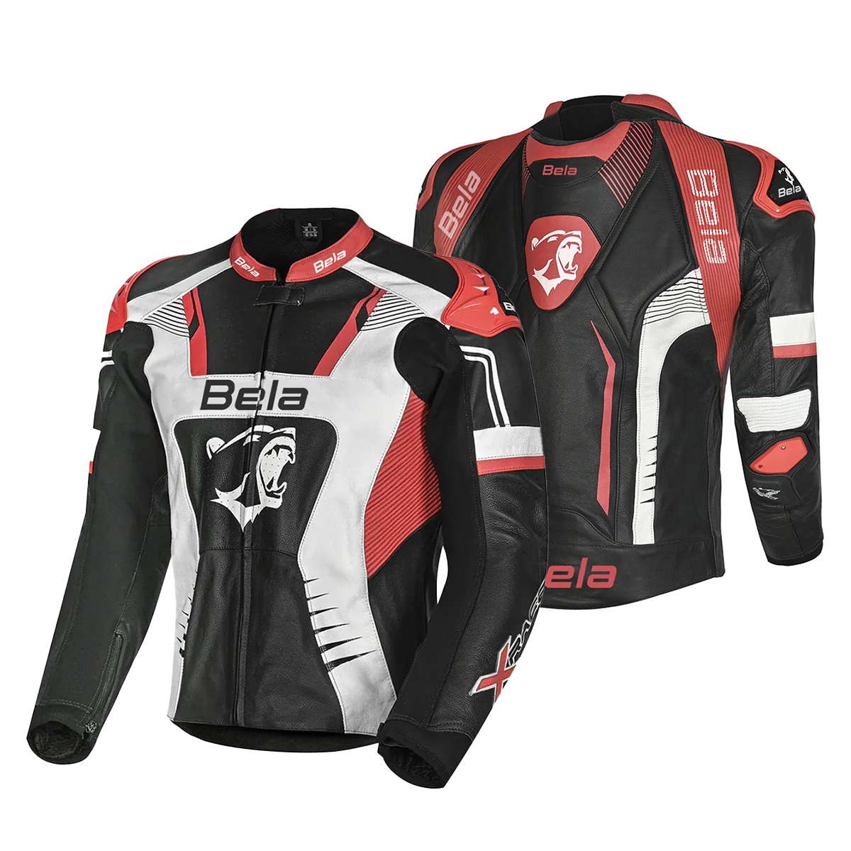 BELA X-Race Motorcycle Racing Leather Jacket Black/White/Red