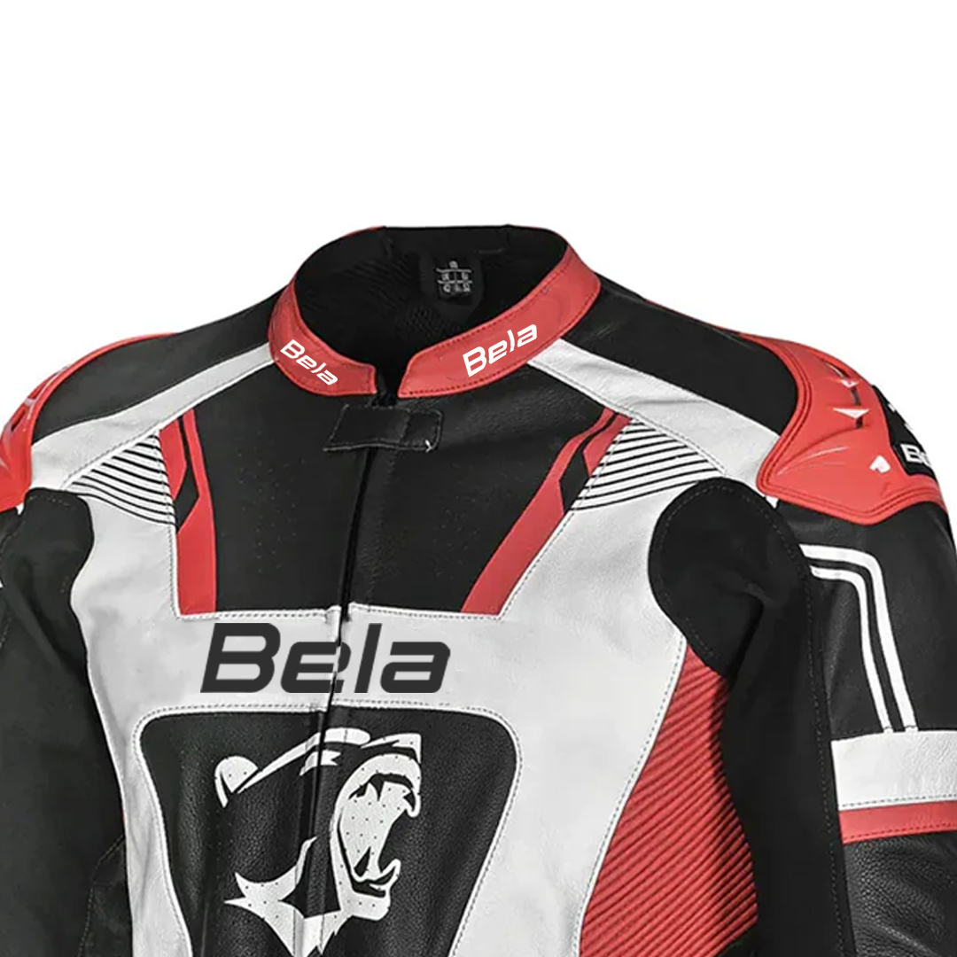 BELA X-Race Motorcycle Racing Leather Jacket Black/White/Red