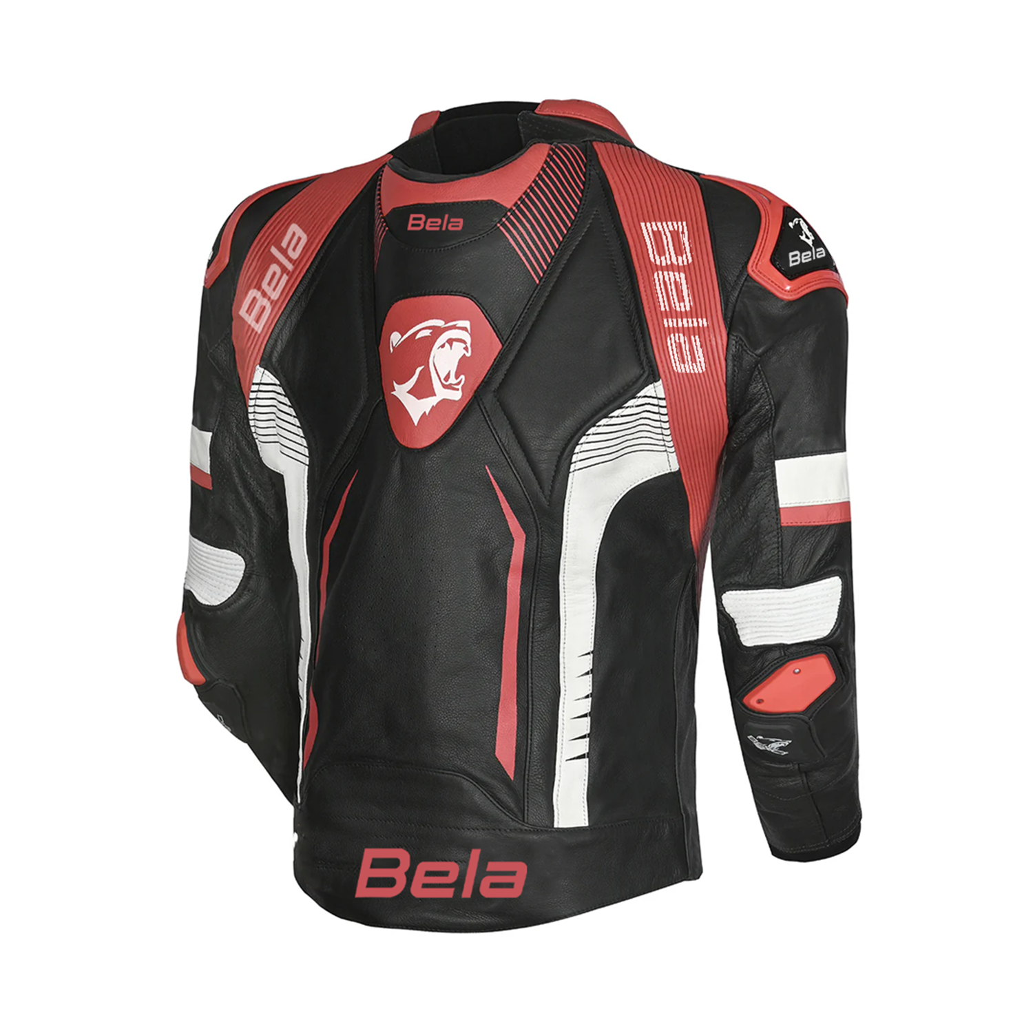 BELA X-Race Motorcycle Racing Leather Jacket Black/White/Red