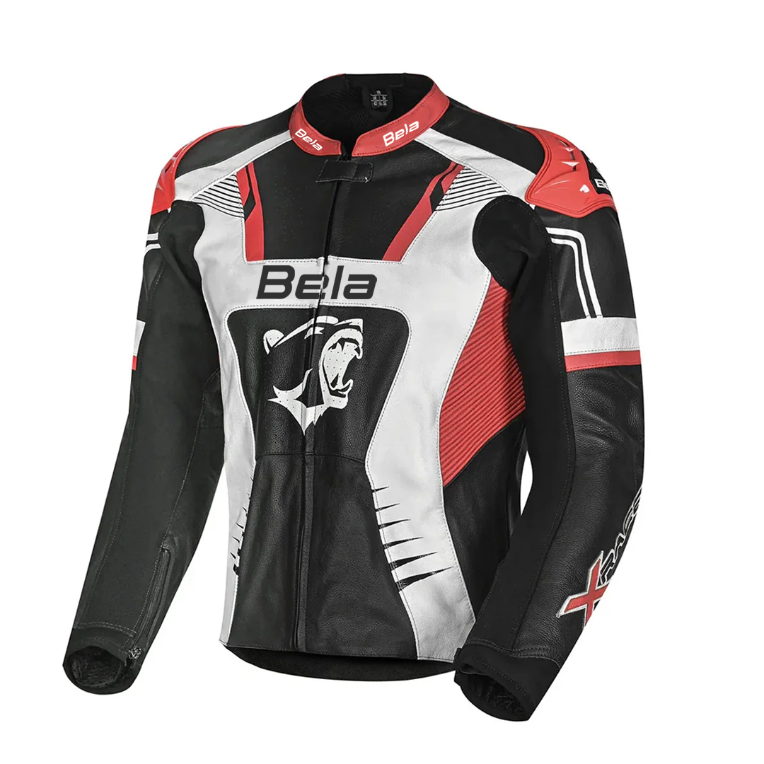 BELA X-Race Motorcycle Racing Leather Jacket Black/White/Red