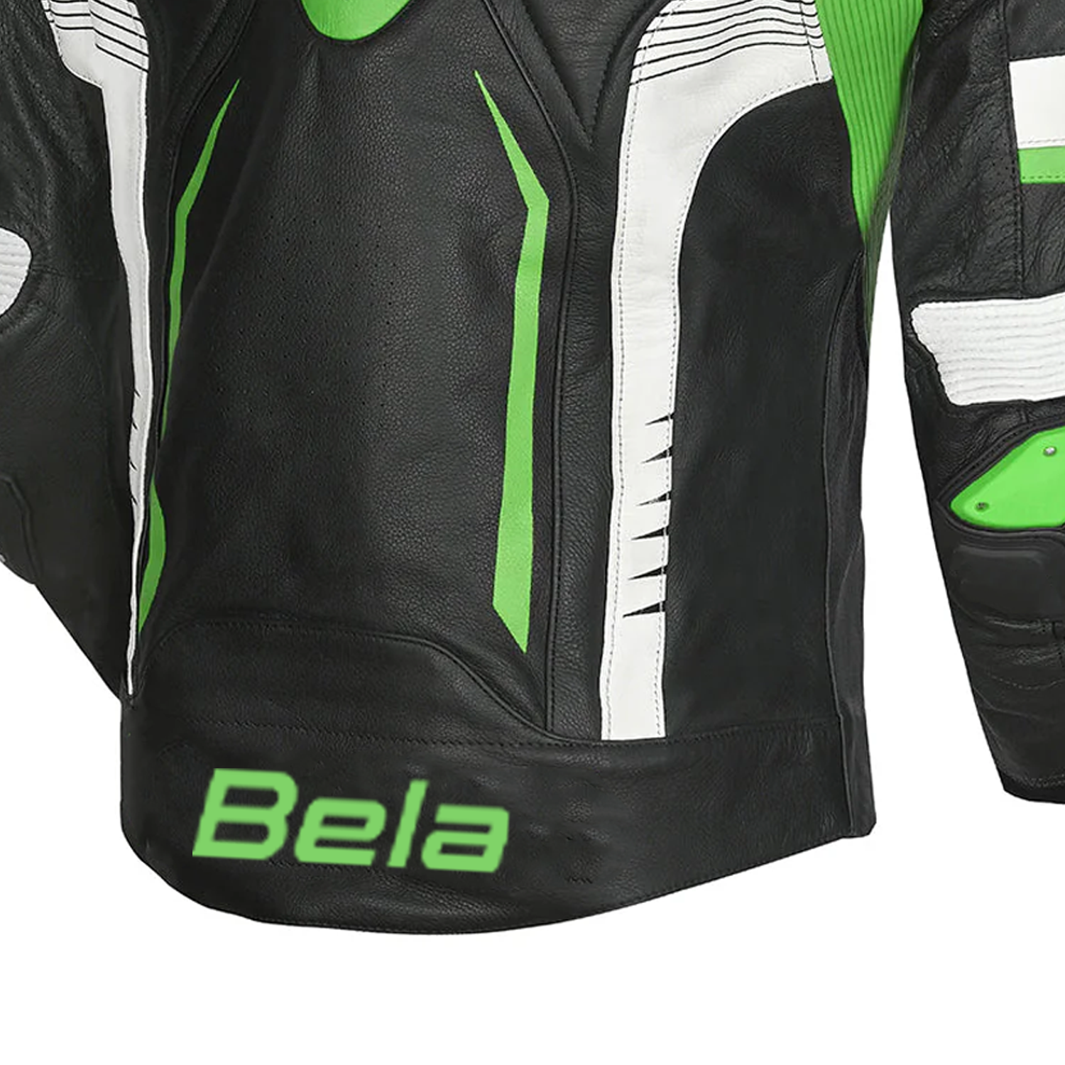 BELA X-Race Motorcycle Racing Leather Jacket Black/White/Green
