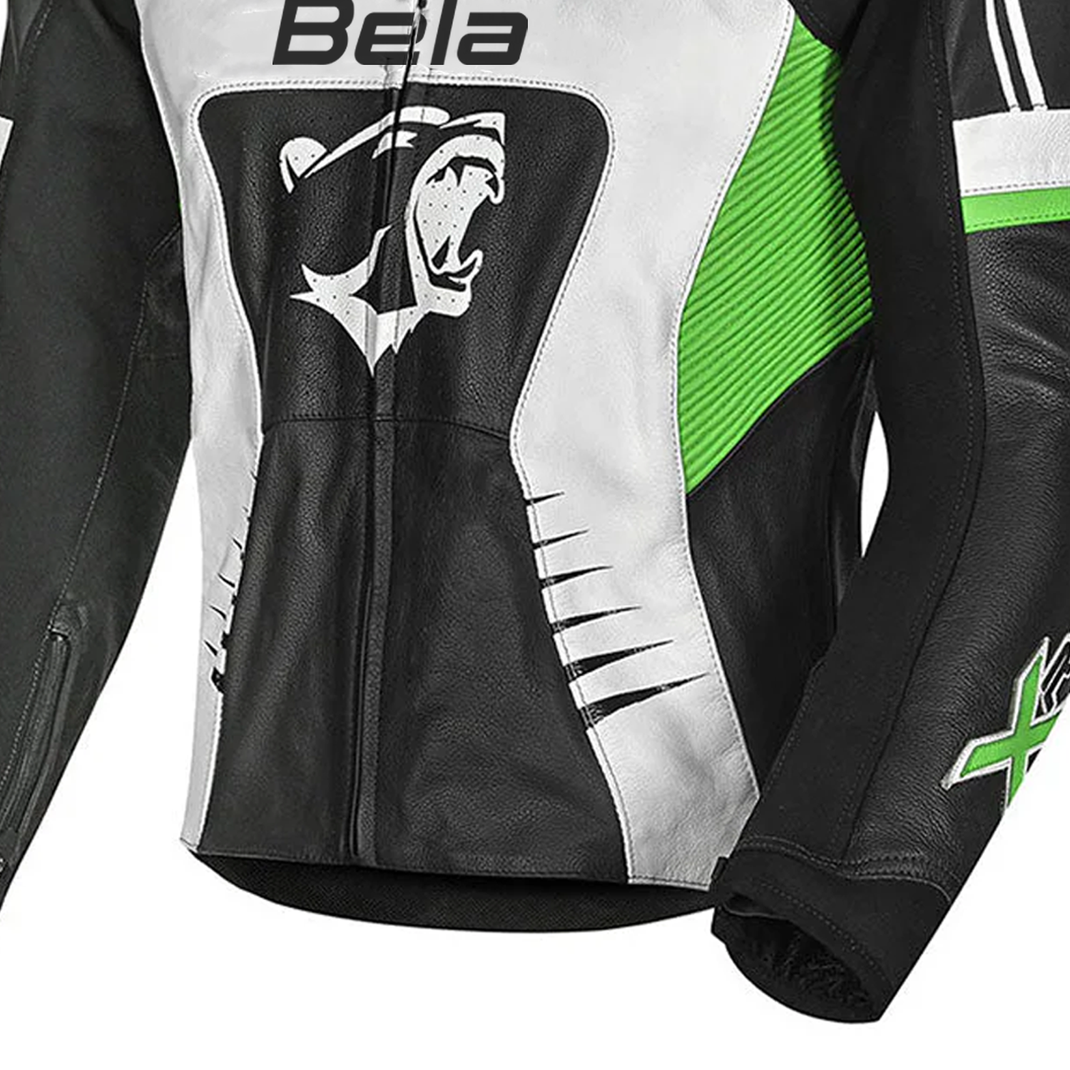 BELA X-Race Motorcycle Racing Leather Jacket Black/White/Green