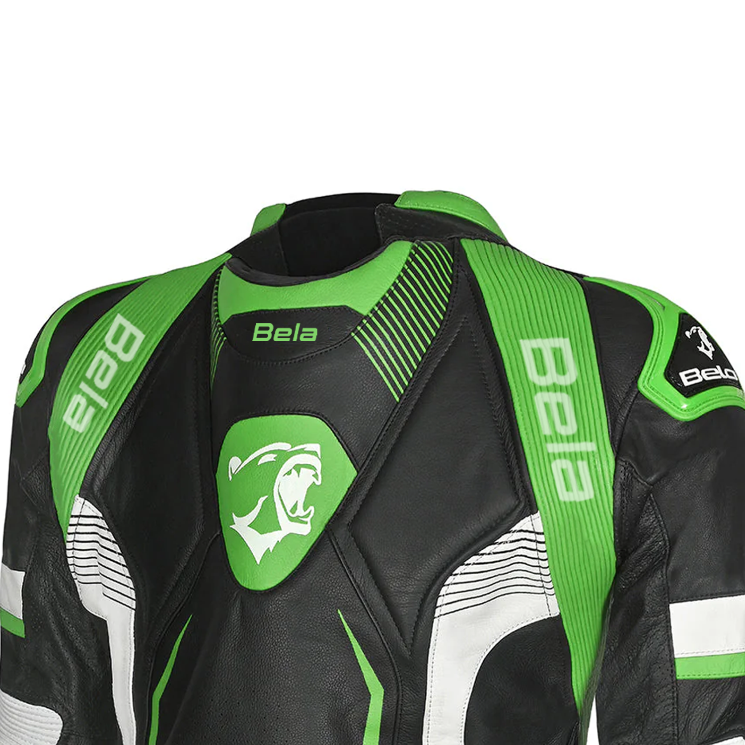 BELA X-Race Motorcycle Racing Leather Jacket Black/White/Green