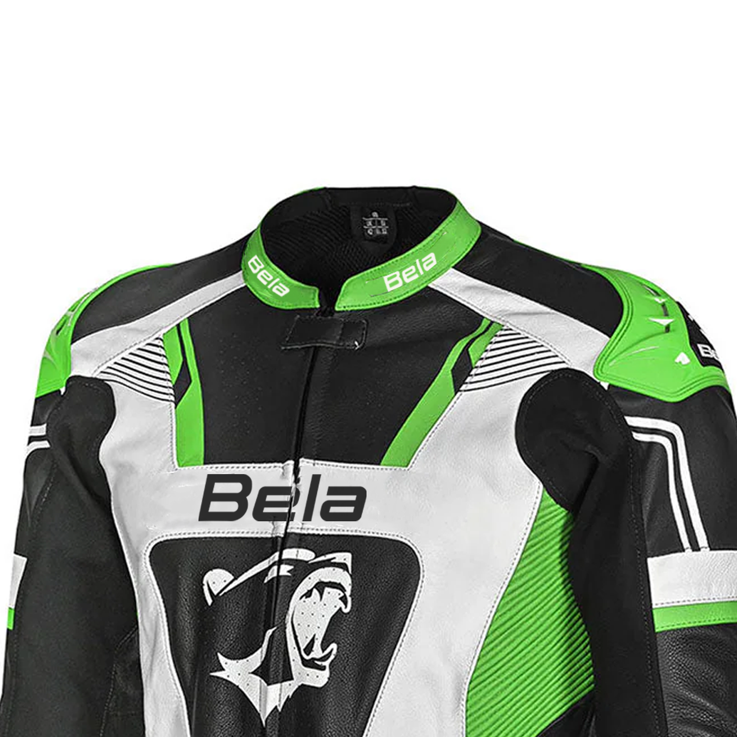 BELA X-Race Motorcycle Racing Leather Jacket Black/White/Green