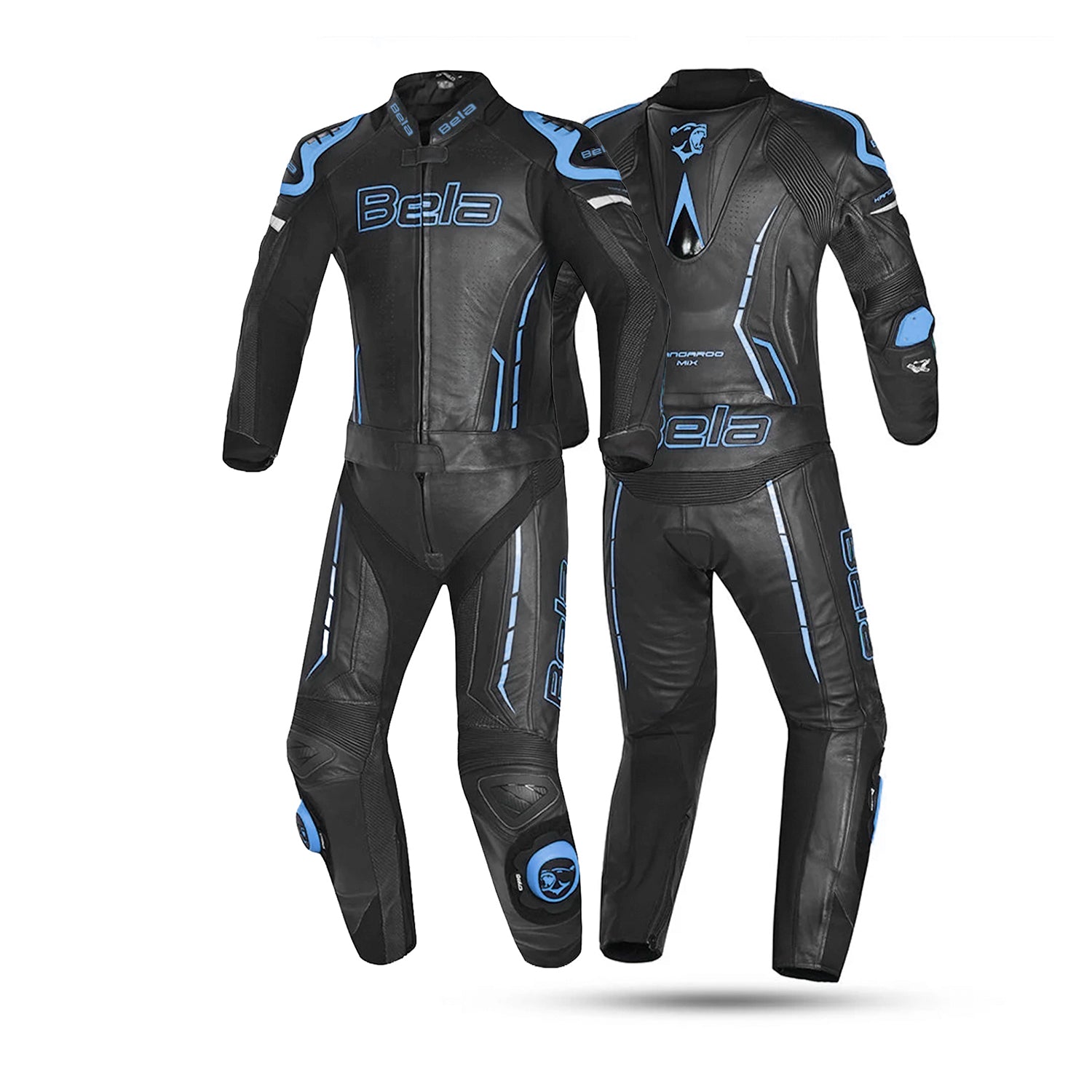 BELA Rocket Man Mix Kangroo 2 PC Motorcycle Racing Suit Black Blue