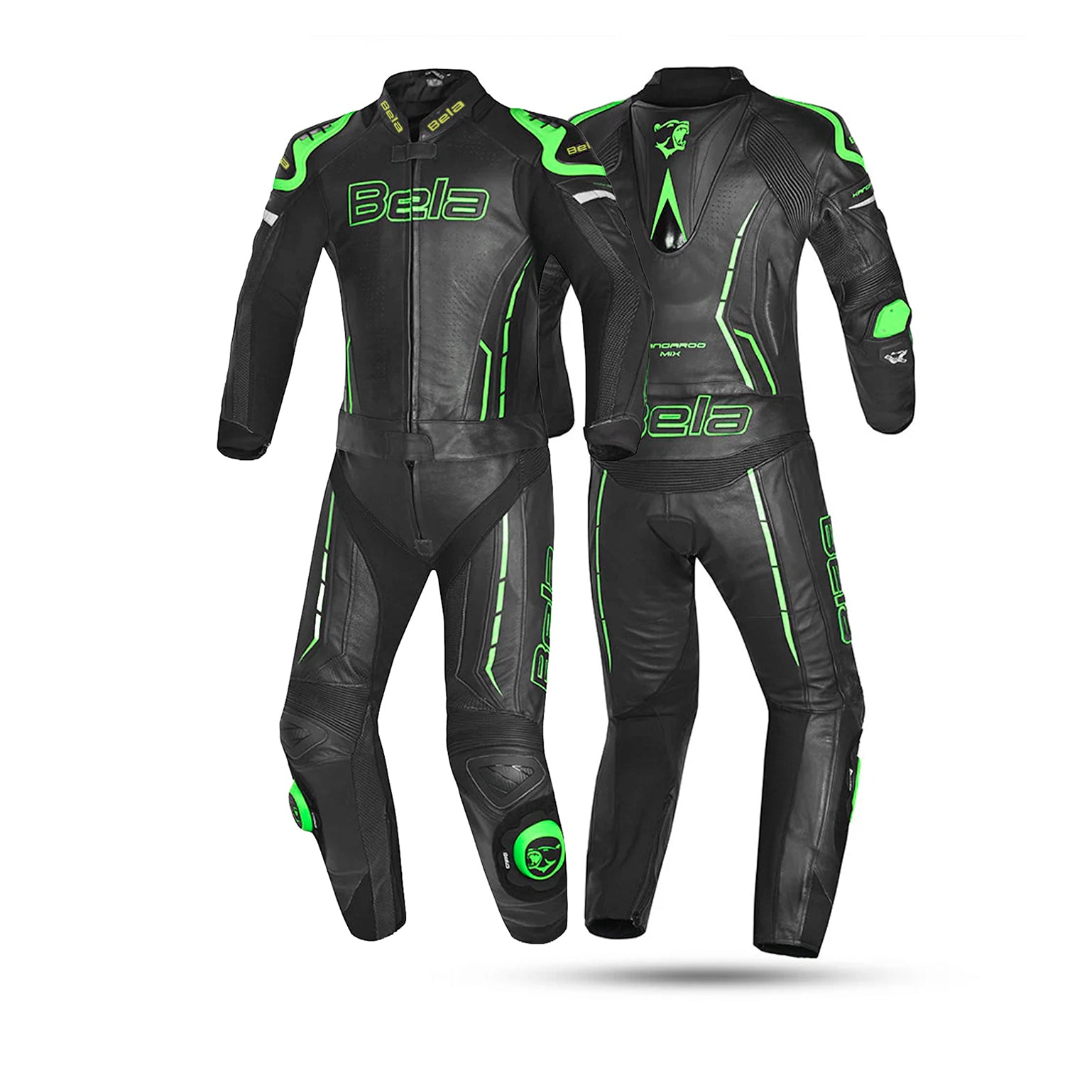 BELA Rocket Man Mix Kangroo 2 PC Motorcycle Racing Suit Black Green