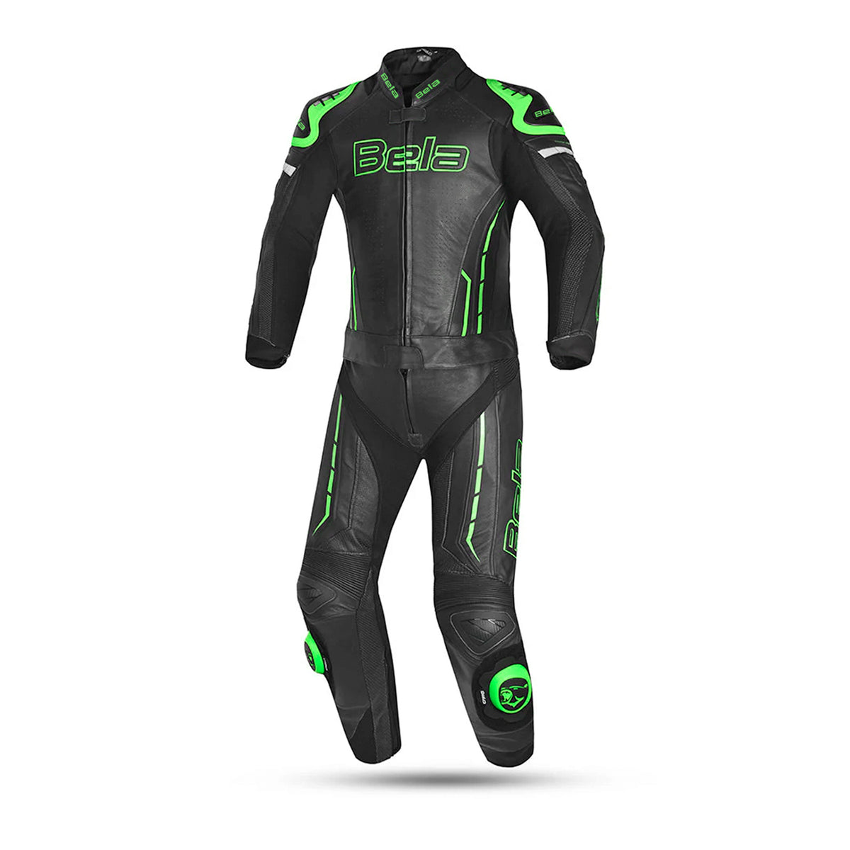 BELA Rocket Man Mix Kangroo 2 PC Motorcycle Racing Suit Black Green