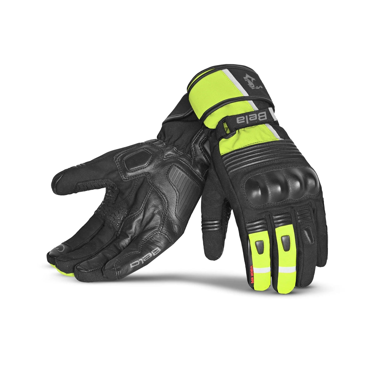 BELA Ice Winter Lady Motorcycle Leather Gloves Black Yellow Fluo