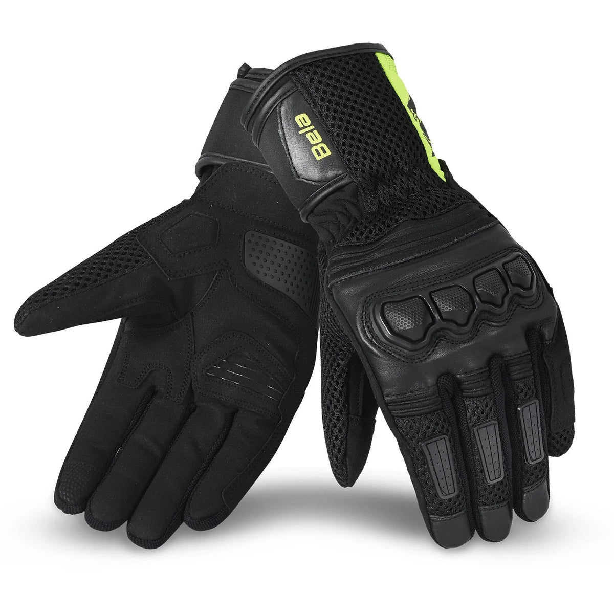 BELA Twix Motorcycle Gloves Black Yellow Flouro