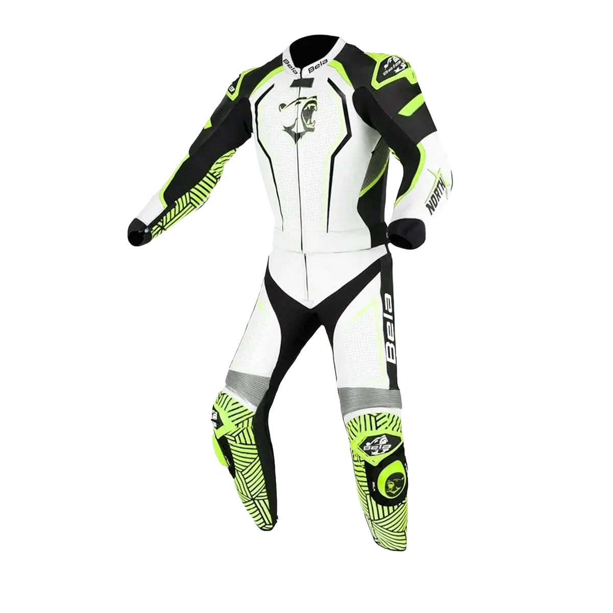 BELA North Star 2 PC Motorbike Suit Black White Fluor Yellow